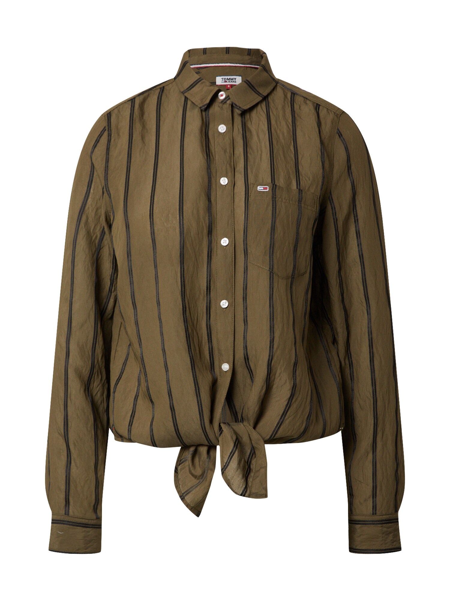 Tommy Jeans Palaidinė 'TJW FRONT KNOT SHIRT'  alyvuogių spalva