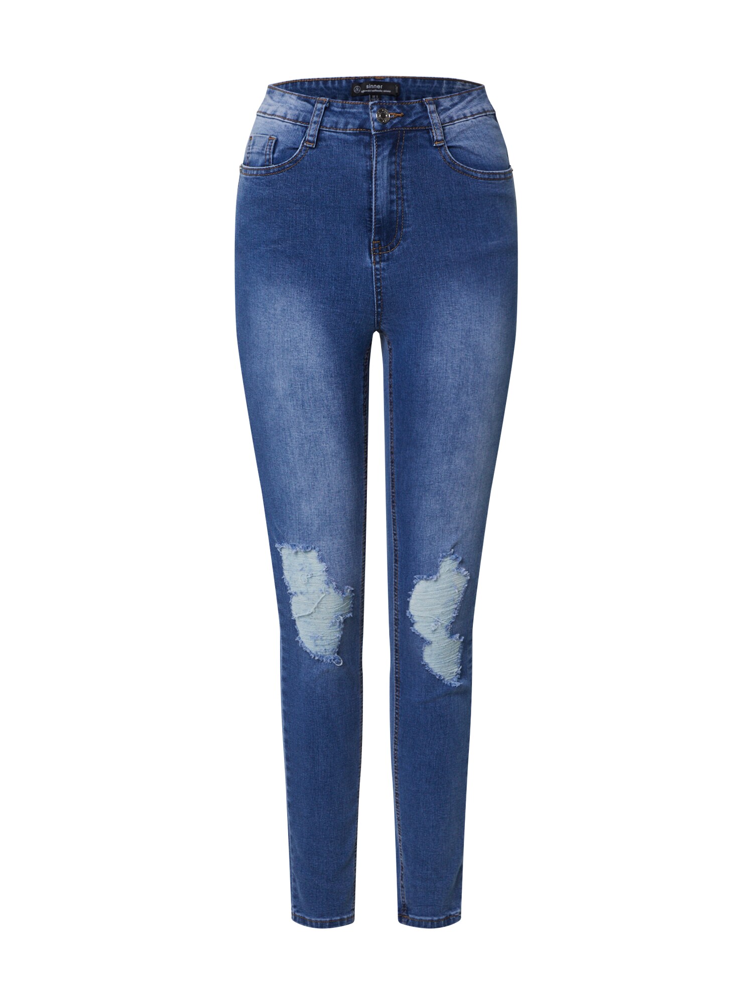 Missguided Džinsai 'SINNER DISTRESS KNEE CUT HEM HIGH WAISTED SKINNY JEAN'  šviesiai mėlyna