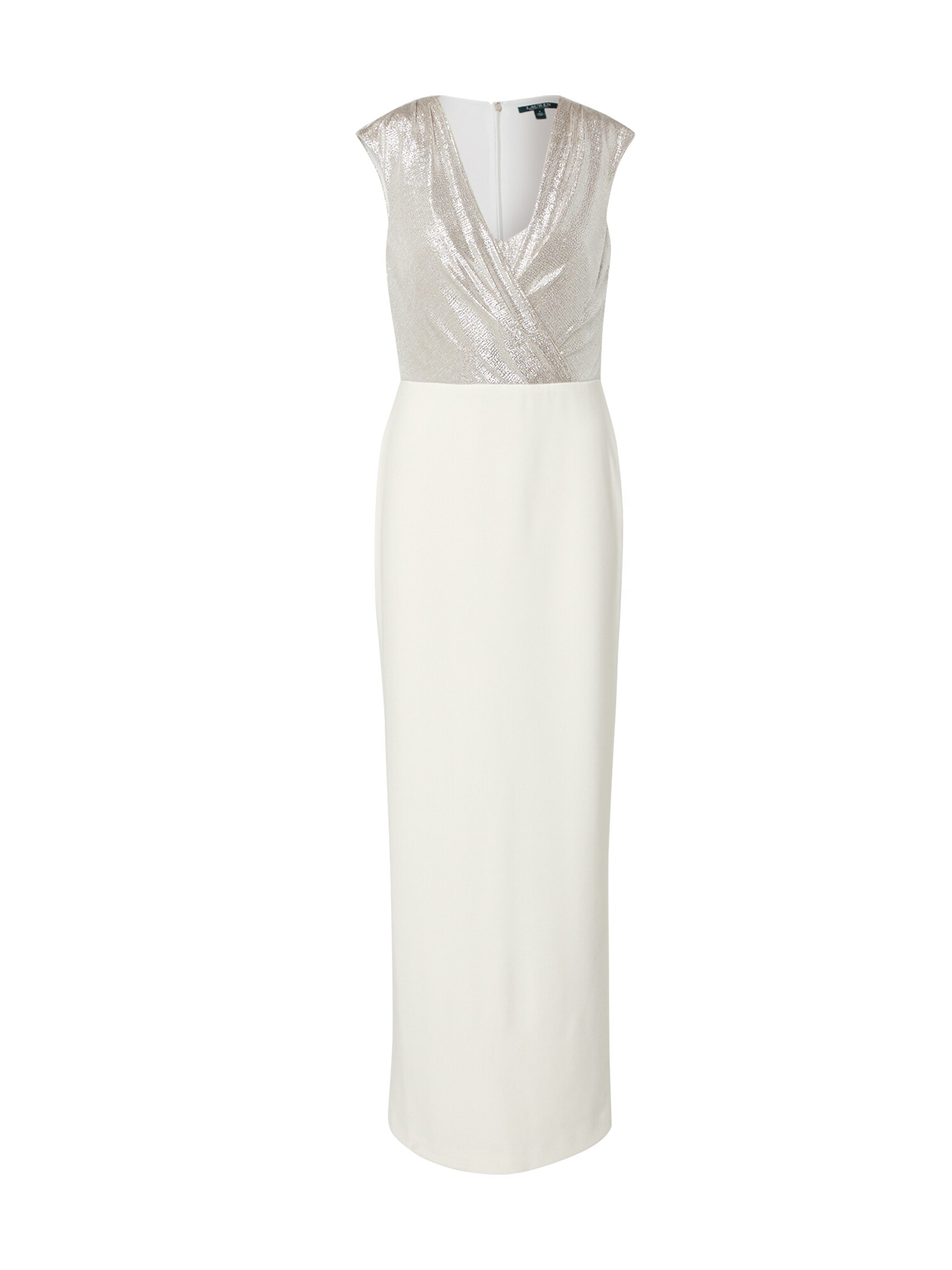 Lauren Ralph Lauren Vakarinė suknelė 'IRAKITA-CAP SLEEVE-EVENING DRESS'  balta / sidabrinė