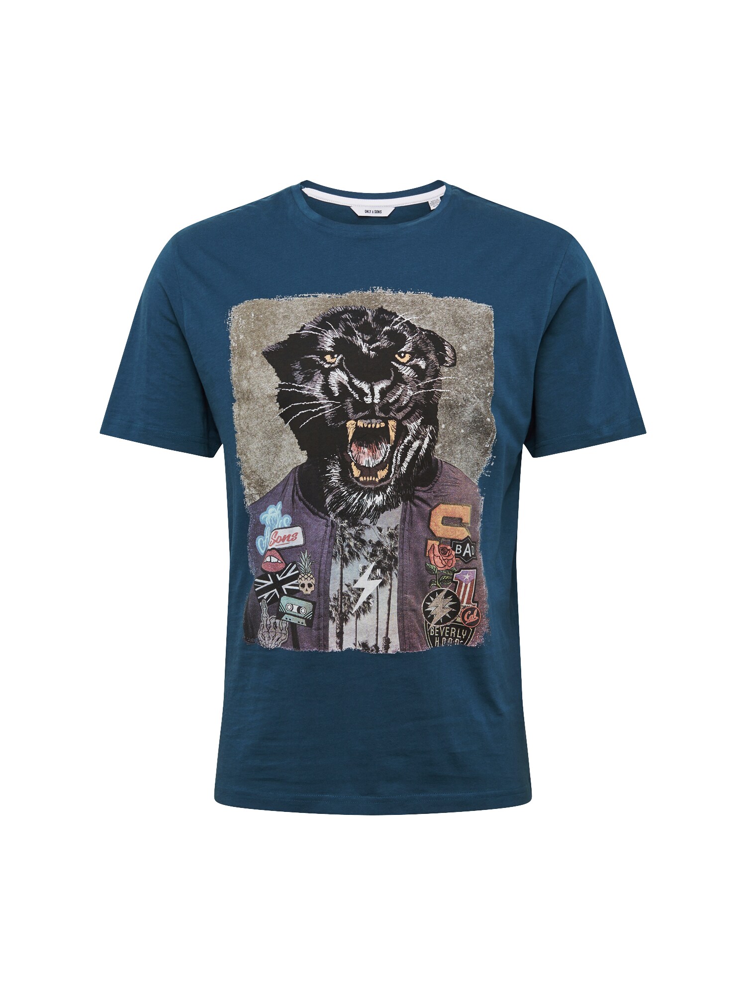 Only Sons Heren Shirt Loris Ss Funny Tee Smoky Blue Gemengde Kleuren only sons kopen in de aanbieding