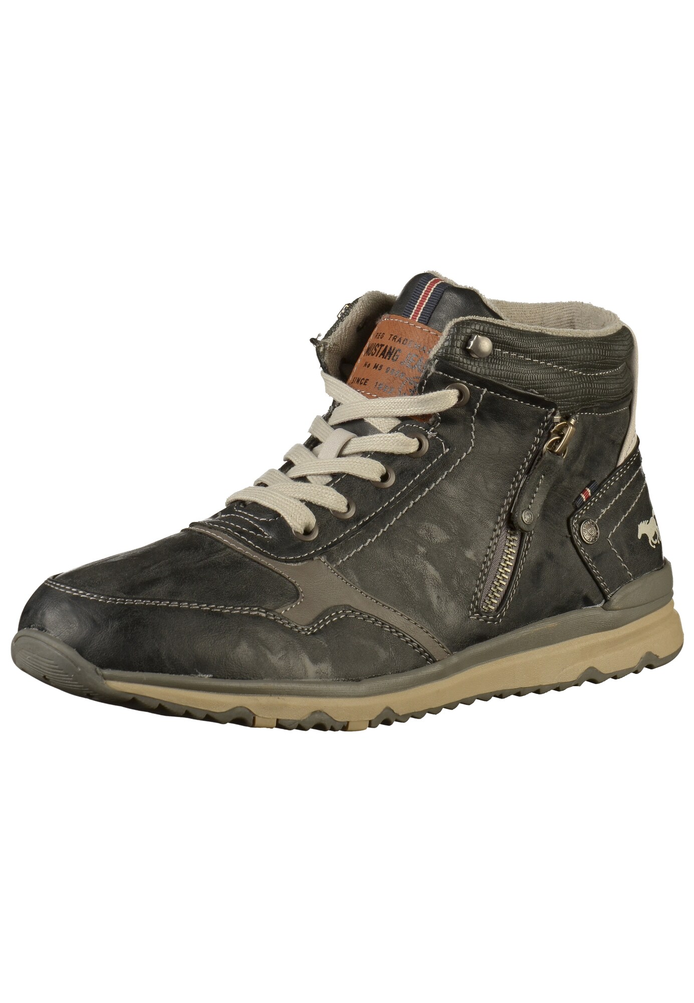 Mustang Heren Sneakers Hoog Beige Bruin Antraciet mustang kopen in de aanbieding