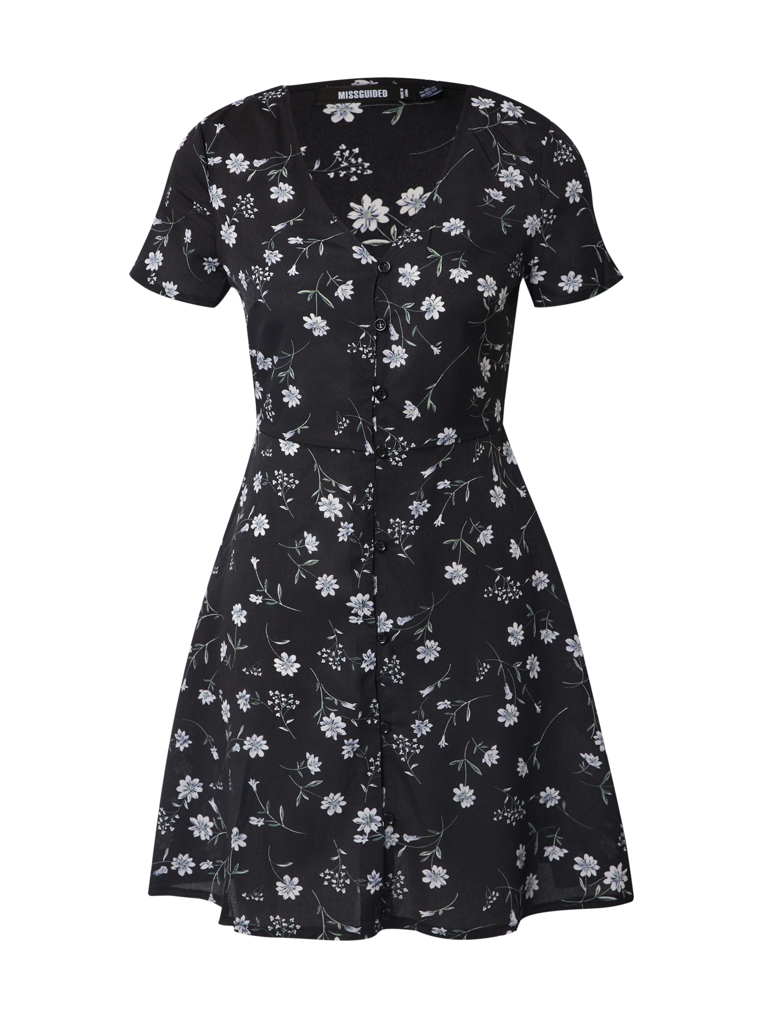 Missguided Rochie De Vara 'button Through Tea Dress Ss Floral'  Negru