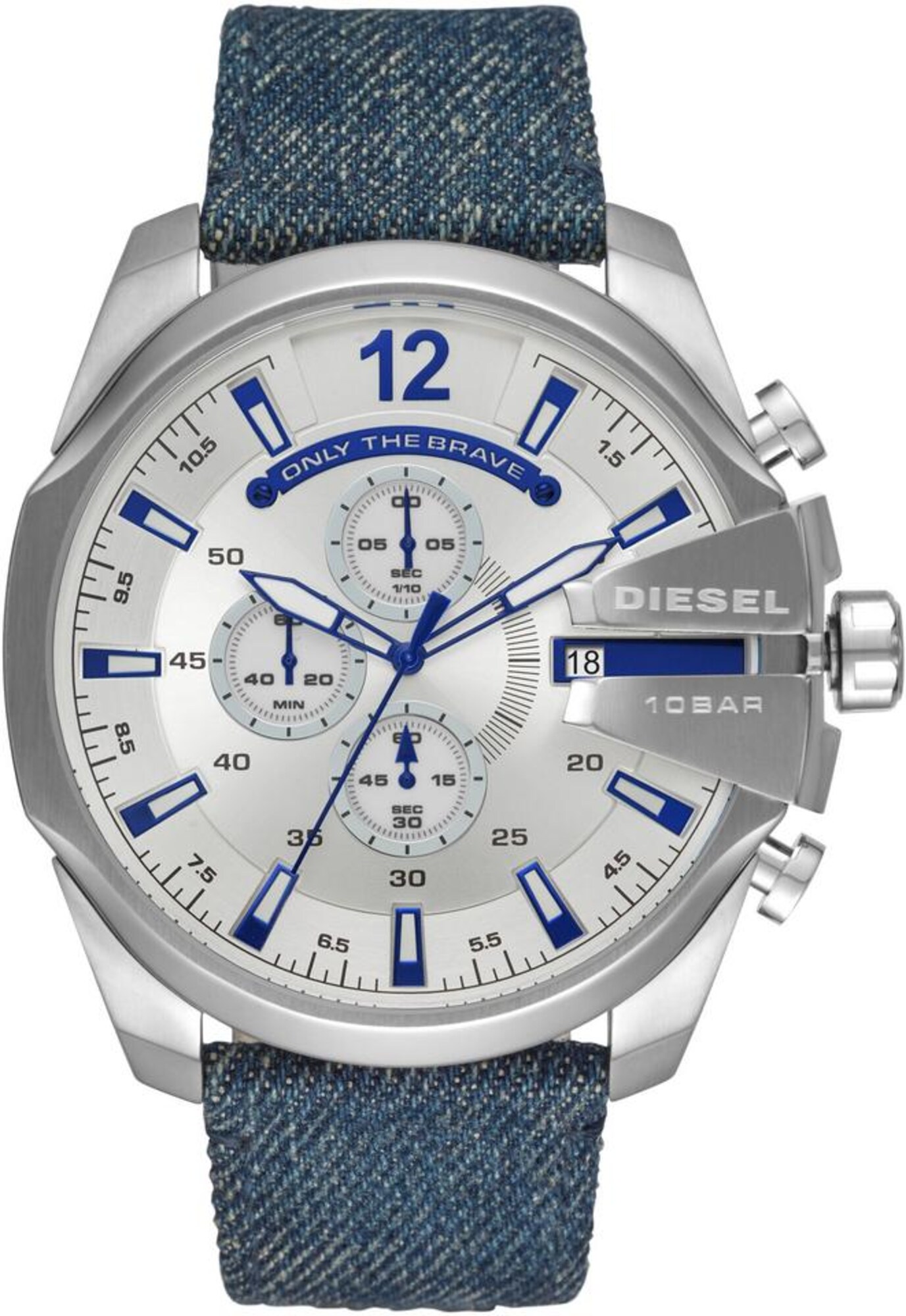 DIESEL Armbanduhr ''''Mega Chief'''' blue denim / silber