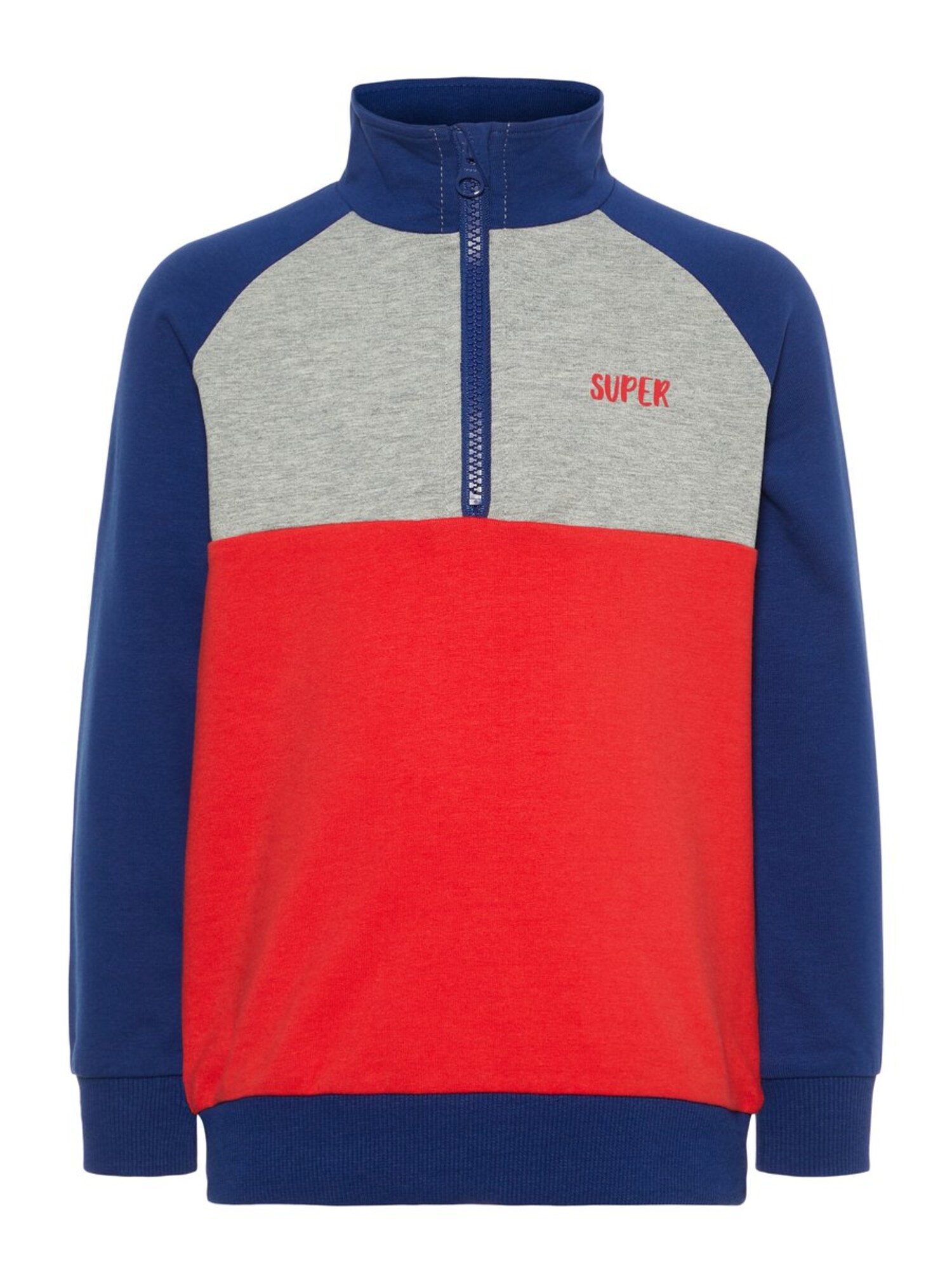 Name It Jongens Sweatshirt Donkerblauw Grijs Gemeleerd Rood name it kopen in de aanbieding