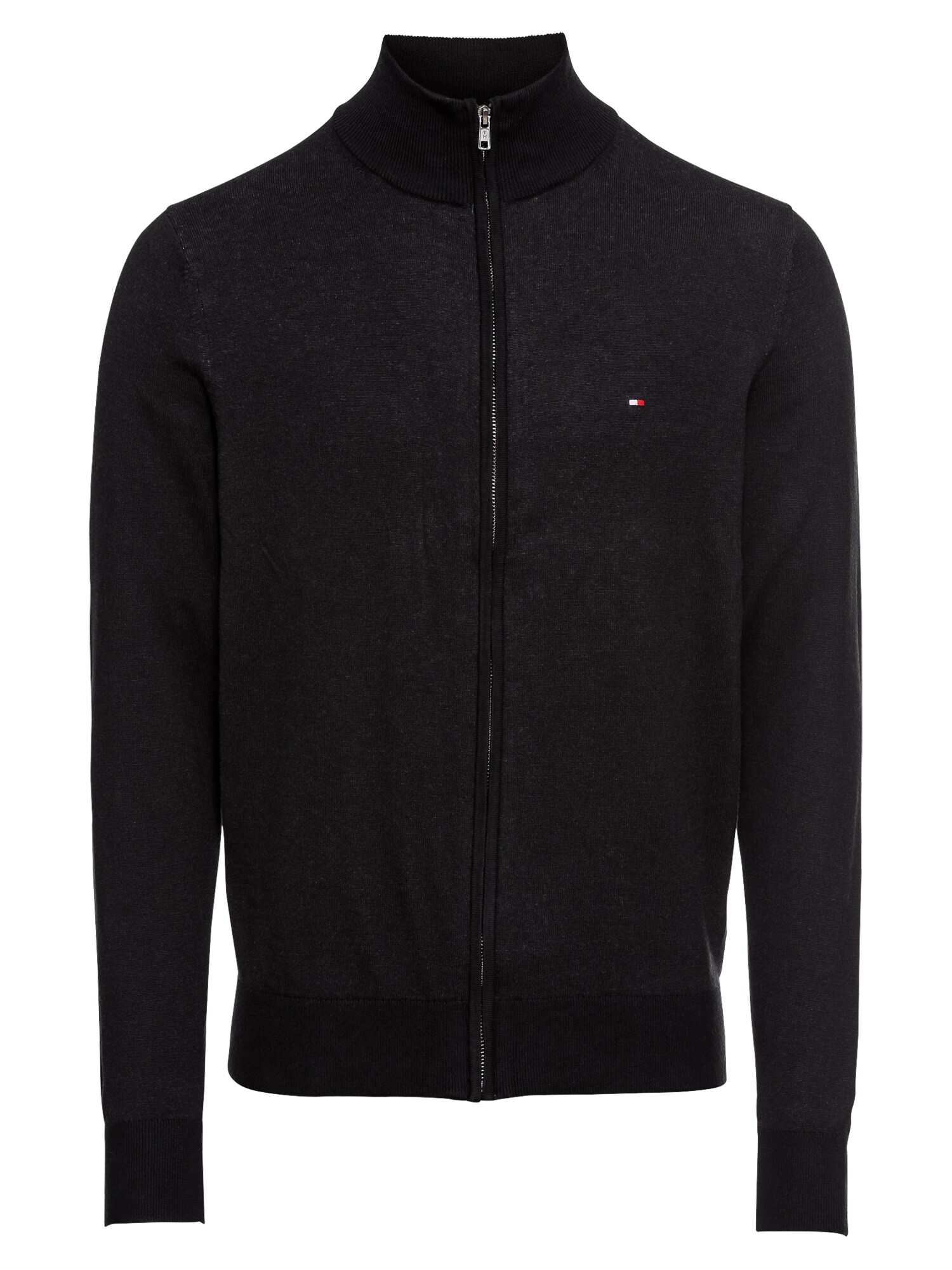 Tommy Hilfiger Heren Gebreid Vest Cotton Silk Zip Through Zwart tommy hilfiger kopen in de aanbieding