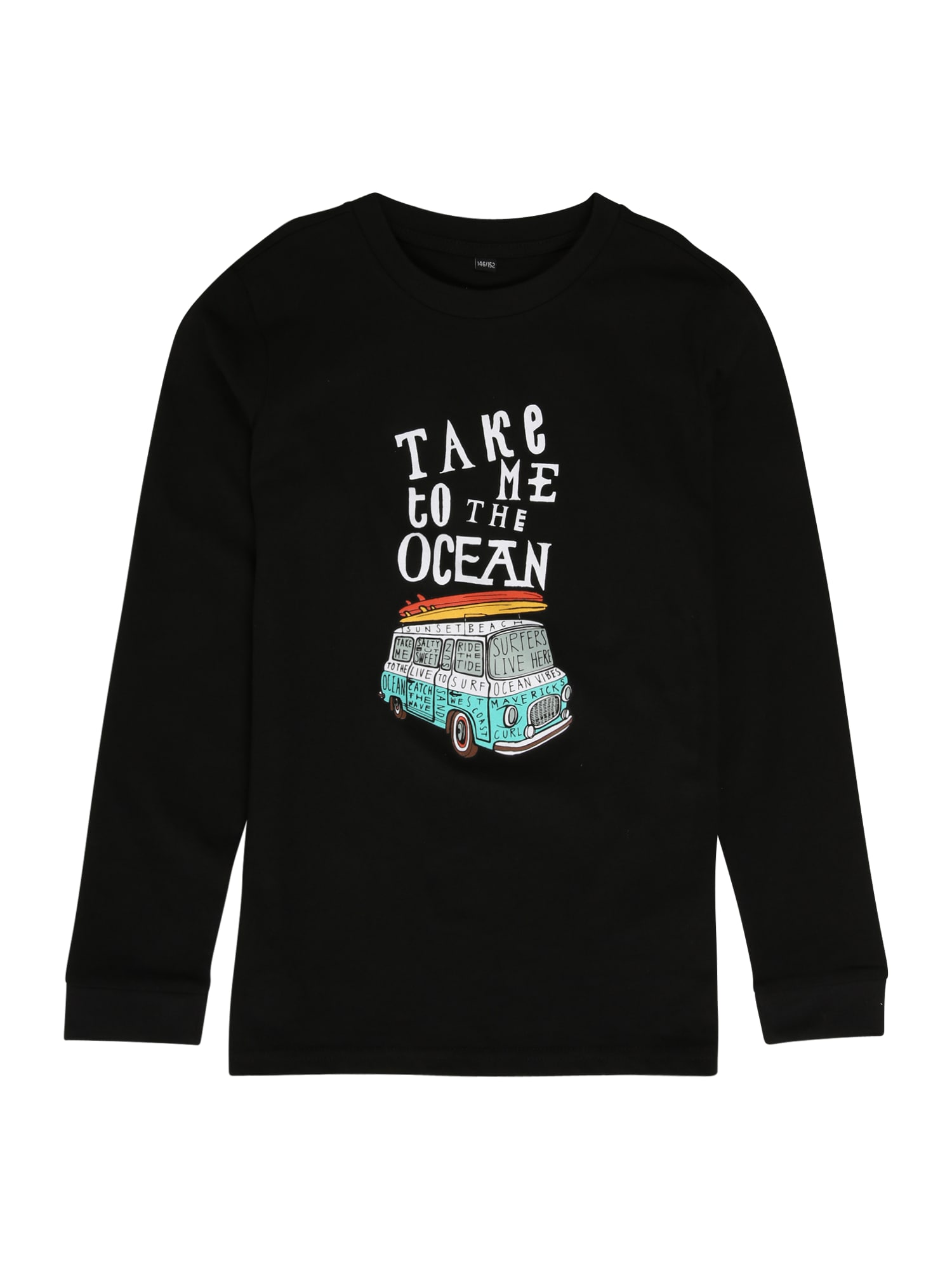 Mister Tee Kids Marškinėliai 'Take Me To The Ocean' juoda / balta / geltona / tamsiai oranžinė / vandens spalva