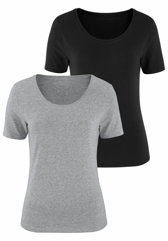 VIVANCE T-Shirts (2 Stück) aus Baumwoll-Stretch Damen Größe XL grau / schwarz