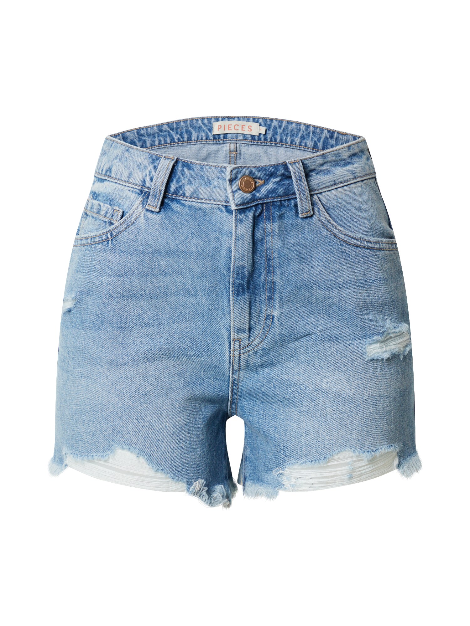 PIECES Džinsai 'PCAVA MW DESTROY SHORTS BOX-VI'  mėlyna / tamsiai (džinso) mėlyna