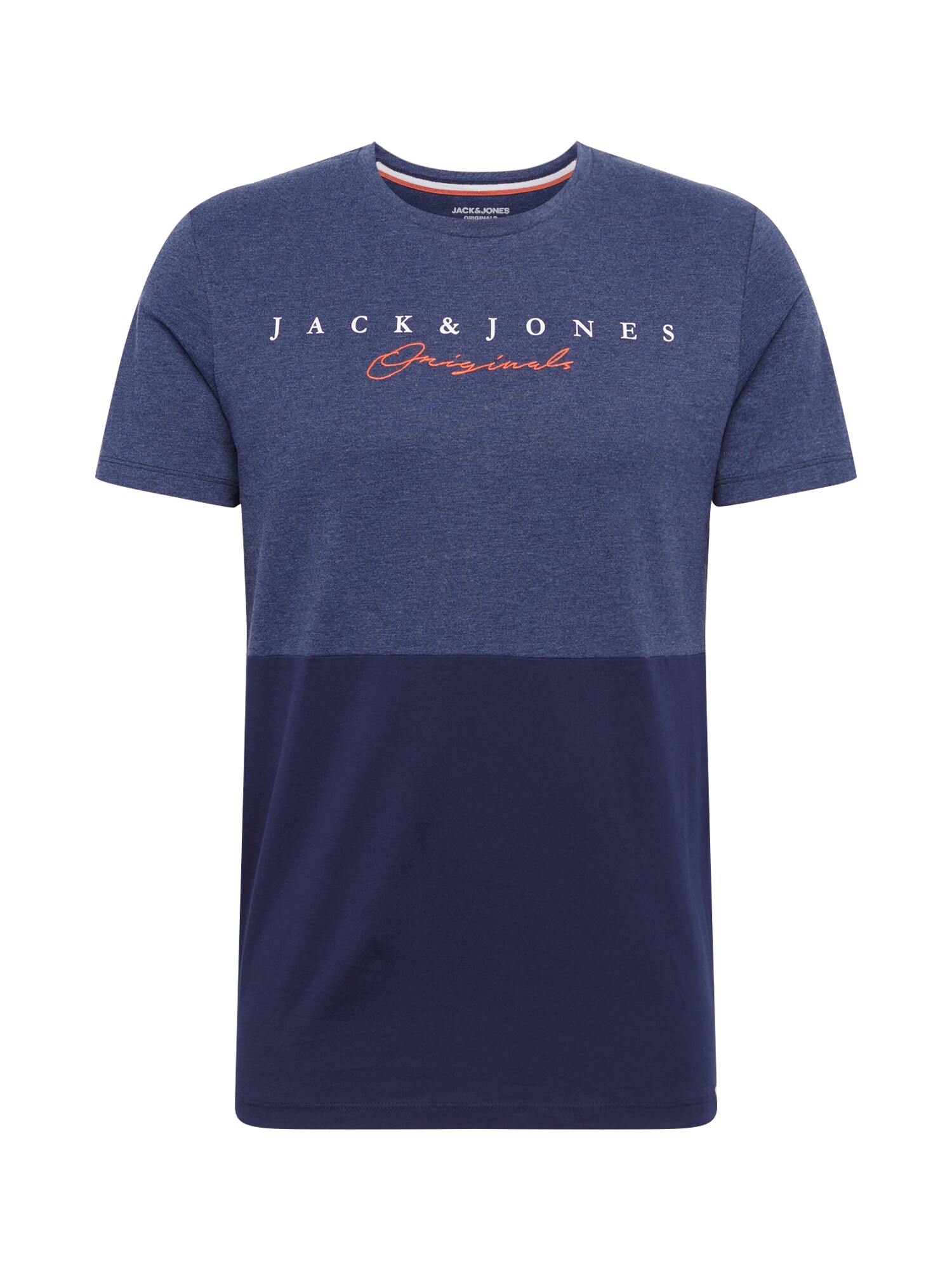 JACK & JONES Marškinėliai 'Station'  balta / tamsiai mėlyna / oranžinė