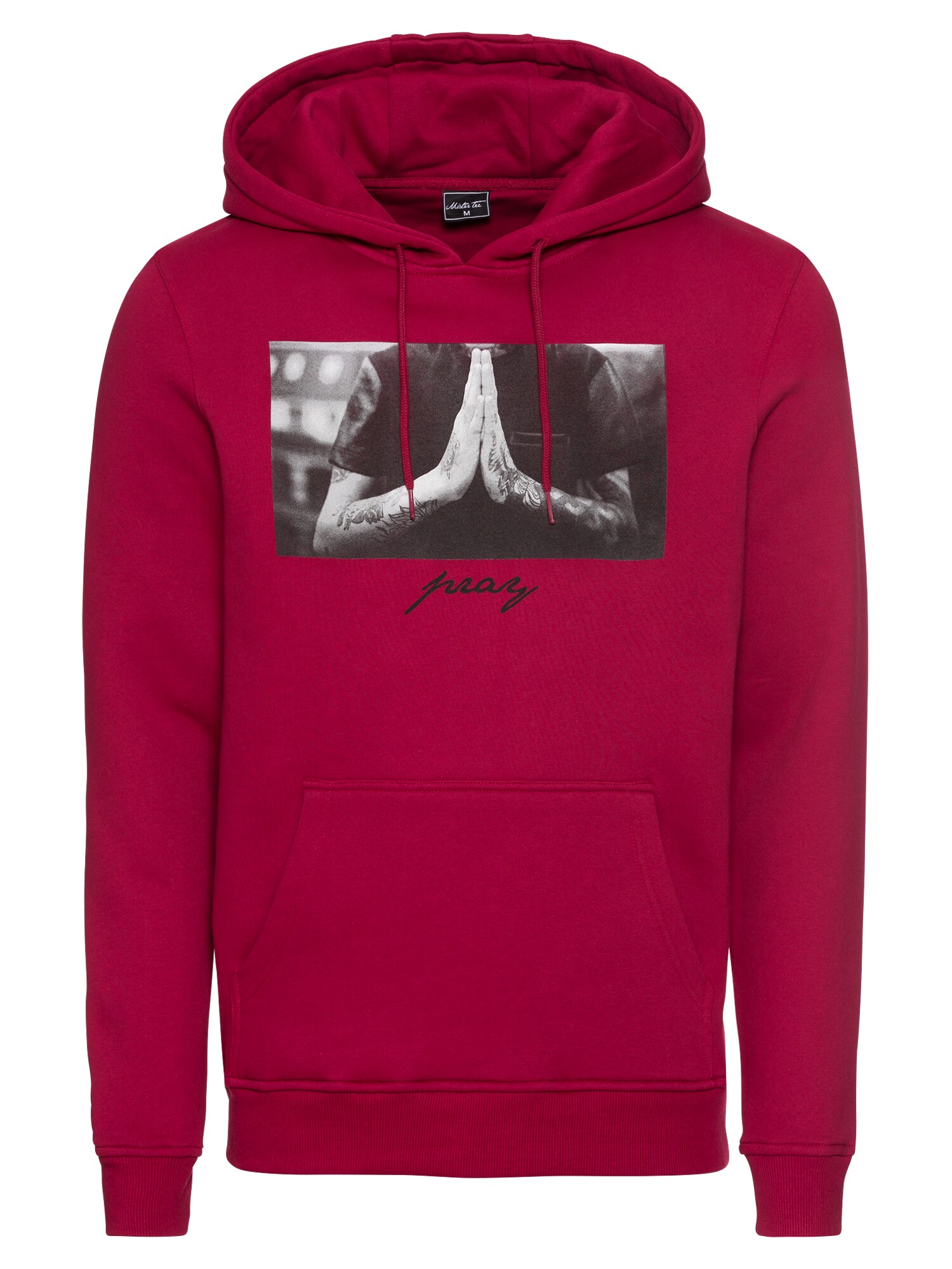 Mister Tee Heren Sweatshirt Pray Hoody Grijs Rood mister tee kopen in de aanbieding