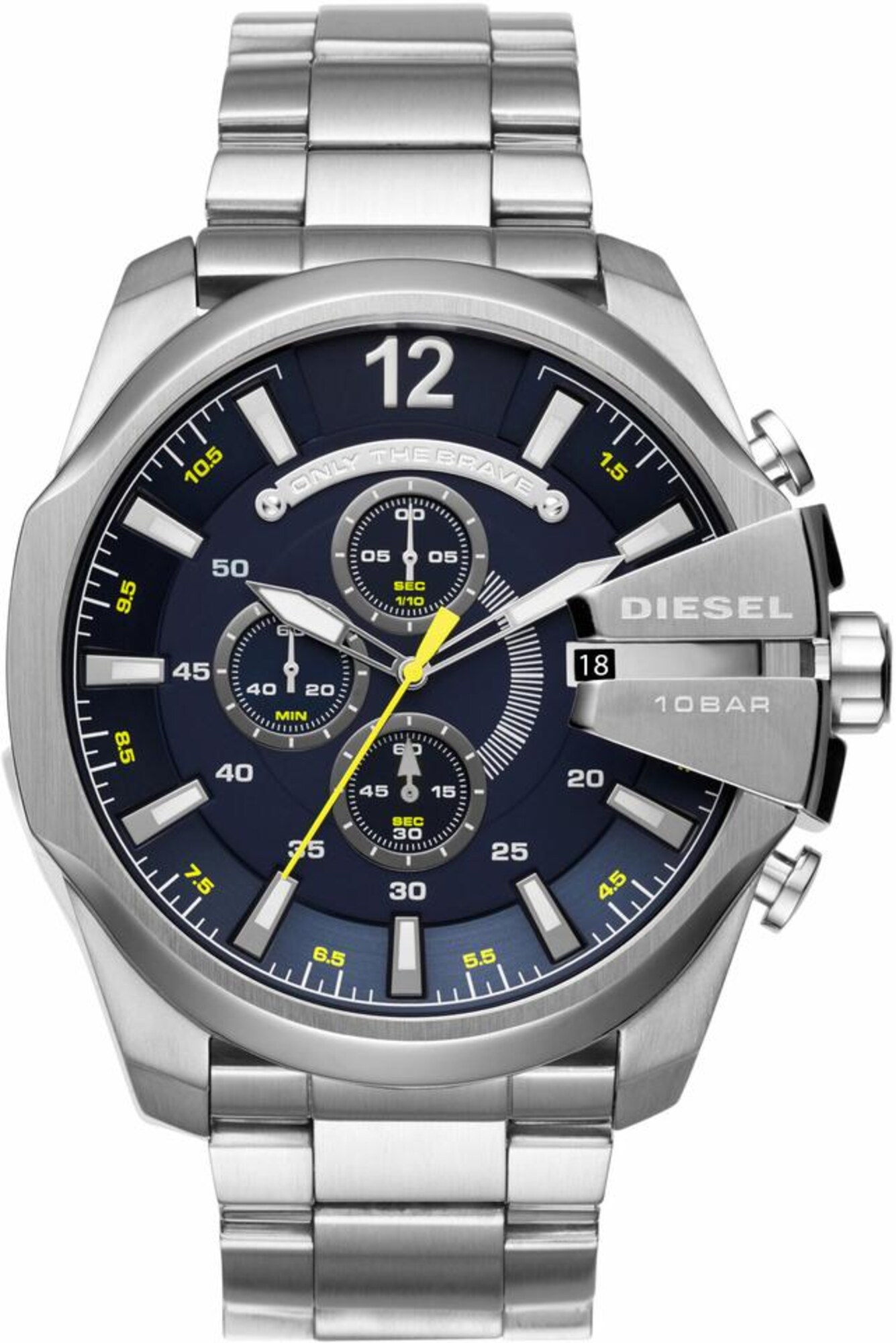 DIESEL Chronograph ''''Mega Chief'''' neongelb / silber / navy