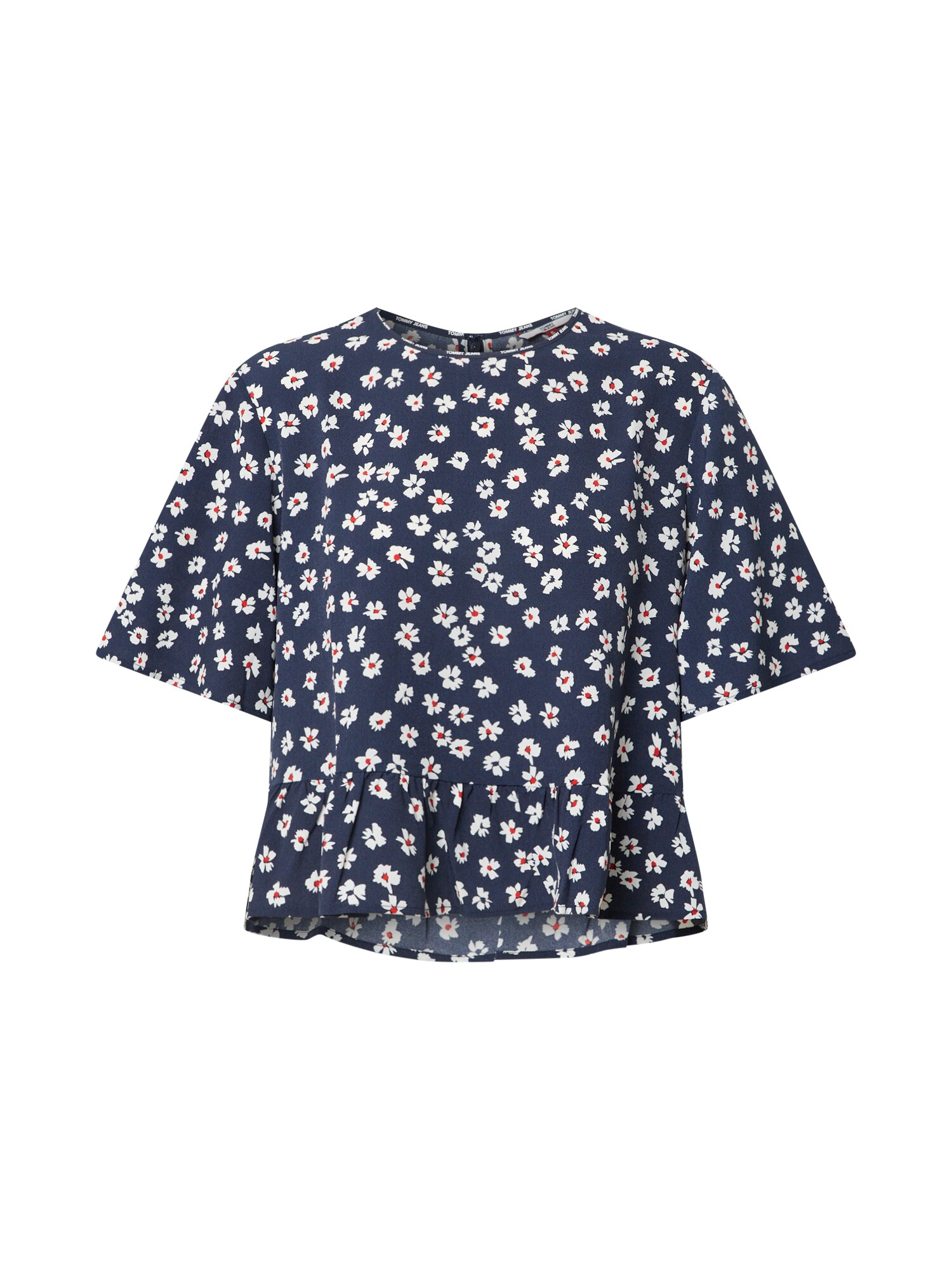 Tommy Jeans Palaidinė 'Peplum'  balta / tamsiai mėlyna / raudona