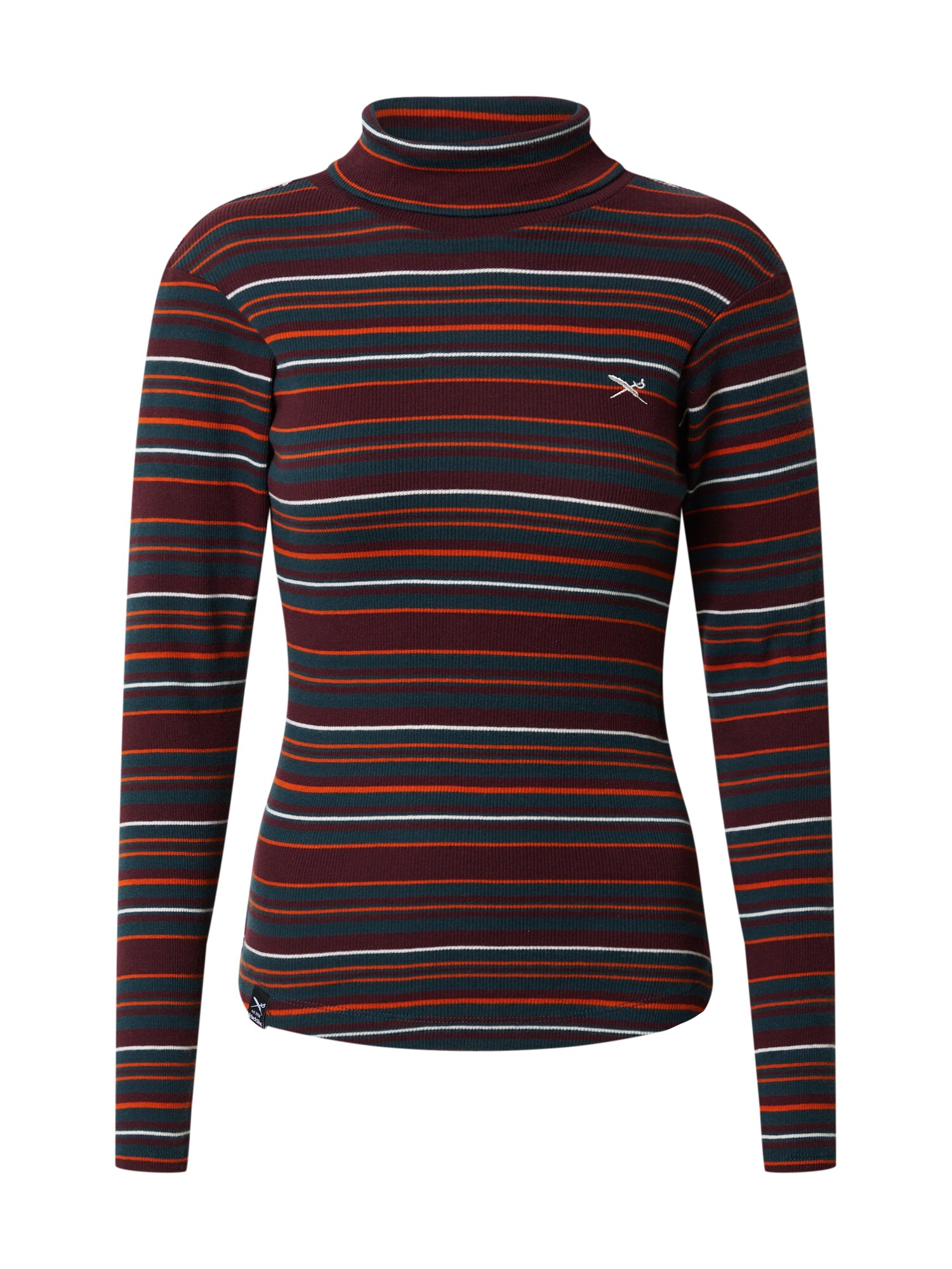 Iriedaily Marškinėliai 'Boerke Mockneck'  vyšninė spalva / pilka / tamsiai oranžinė / balta