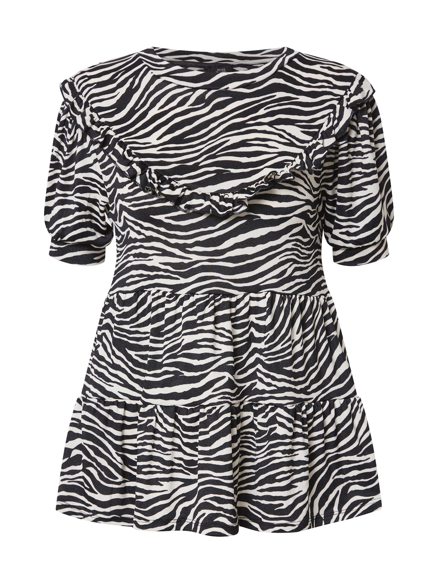 River Island Marškinėliai 'CHEVRON FRILL'  juoda / balta