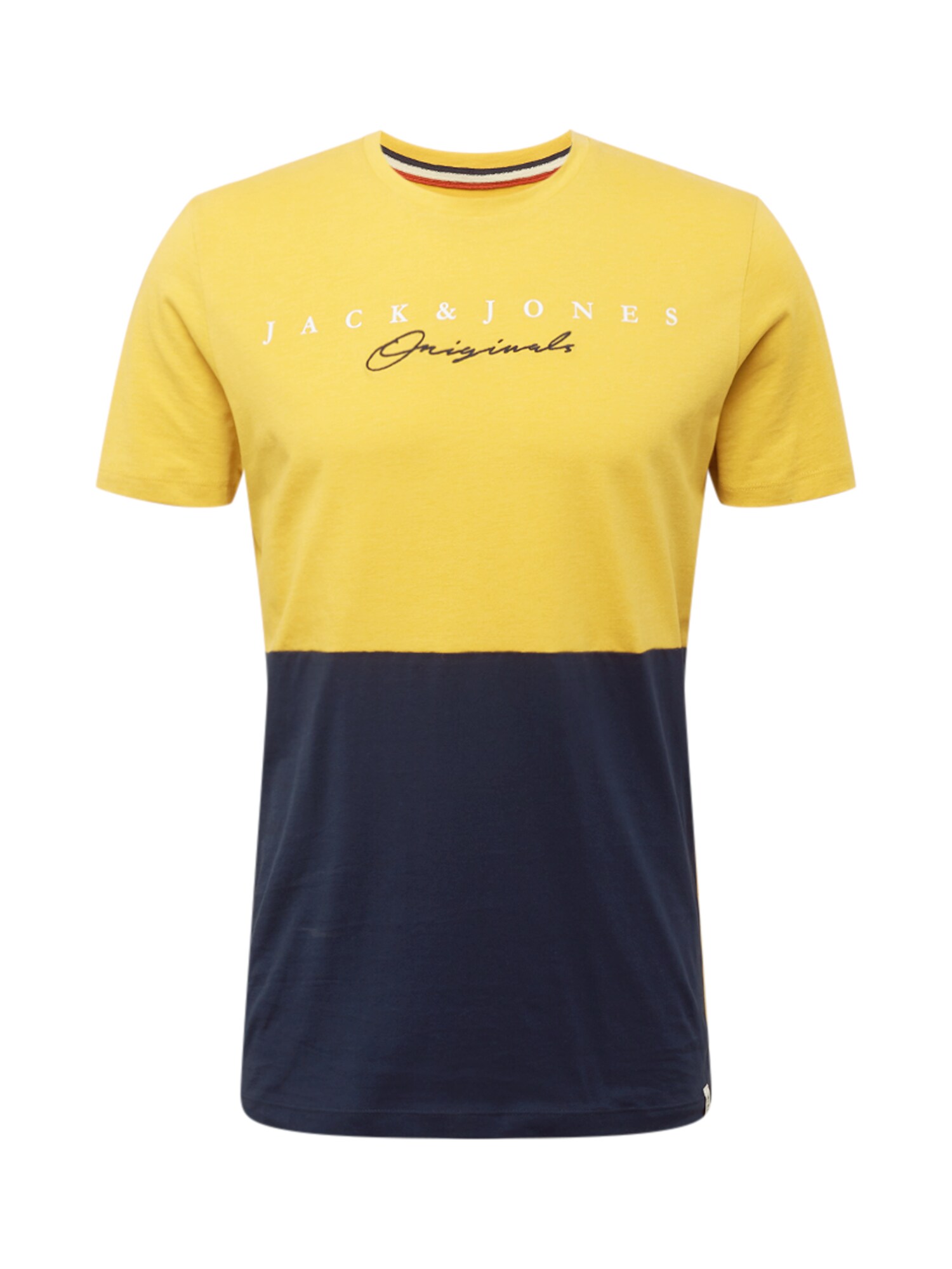 JACK & JONES Marškinėliai 'Station'  balta / aukso geltonumo spalva / tamsiai mėlyna jūros spalva