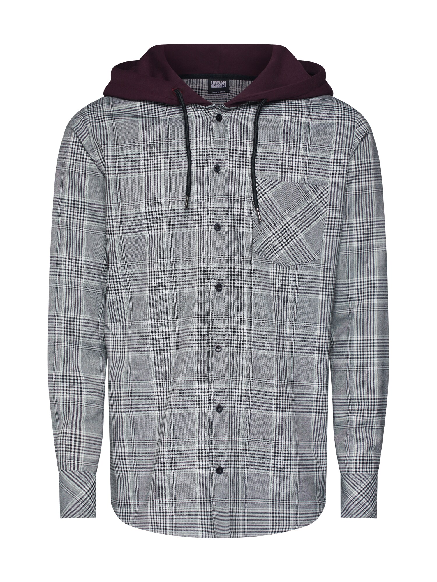 Urban Classics Dalykiniai marškiniai 'Hooded Glencheck Shirt'  antracito / vyno raudona spalva / balta