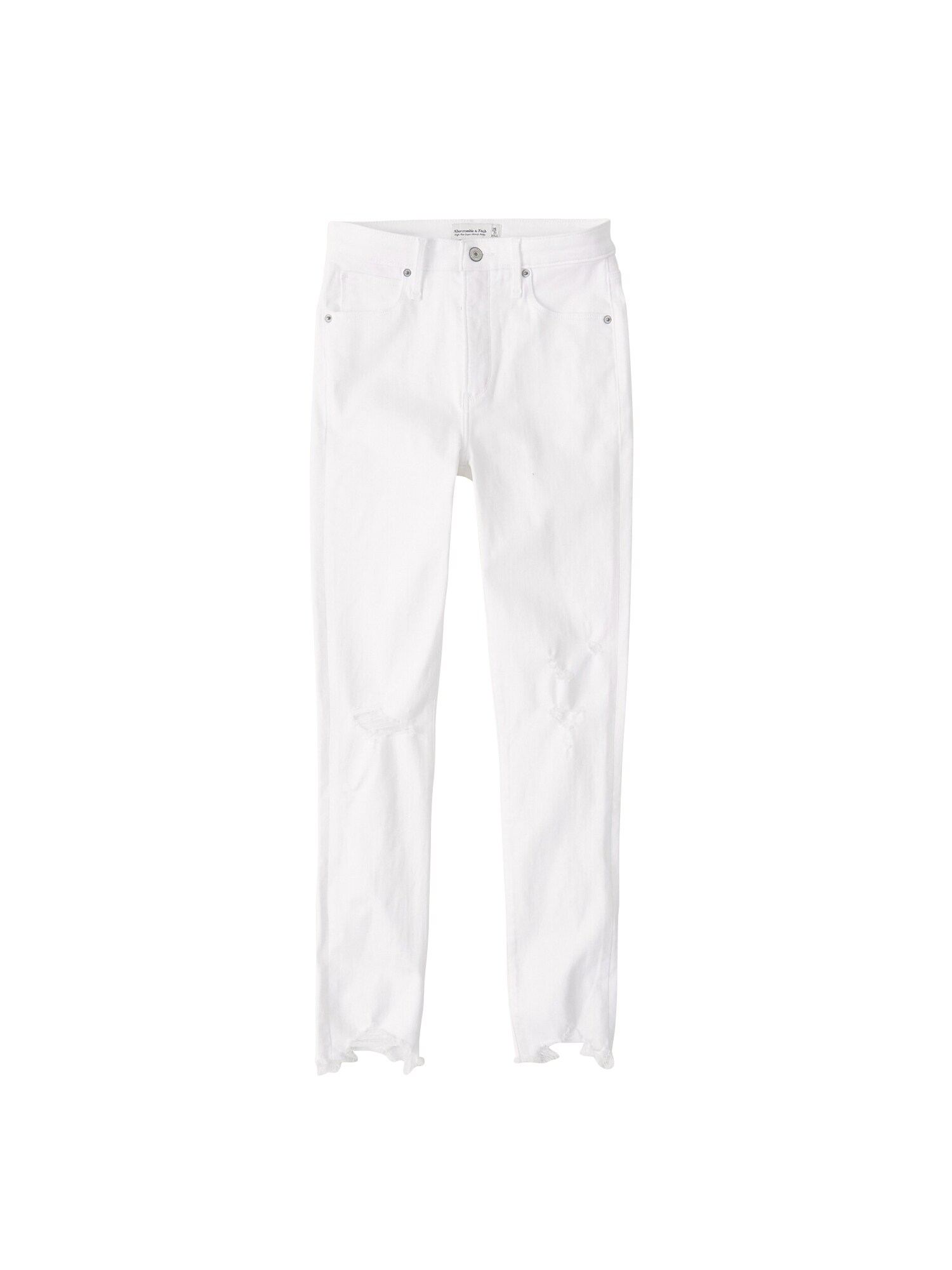 Abercrombie & Fitch Džinsai 'BRAIDED BELT HIGH RISE ANKLE JEANS'  balto džinso spalva