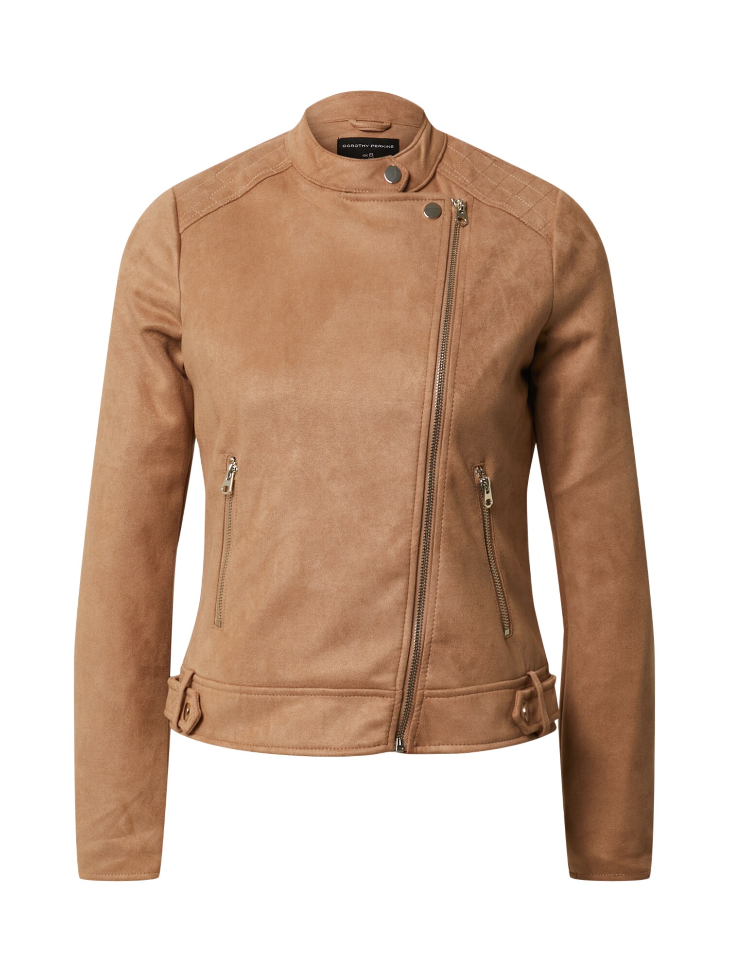 Dorothy Perkins Demisezoninė striukė 'Tan Suedette Collarless Jacket'  ruda