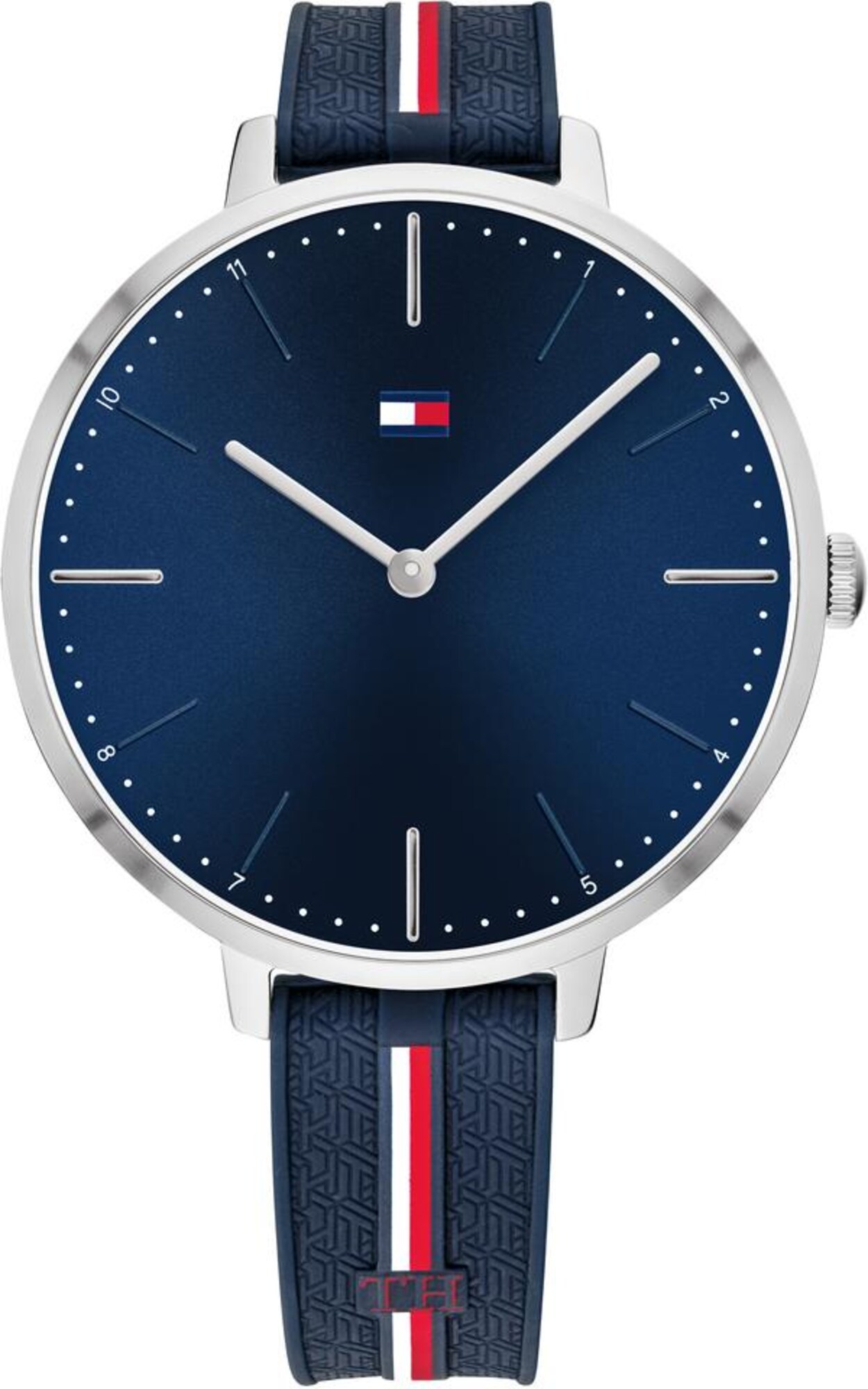 TOMMY HILFIGER Analoginis (įprastinio dizaino) laikrodis  margai raudona / sidabrinė / balta / tamsiai mėlyna