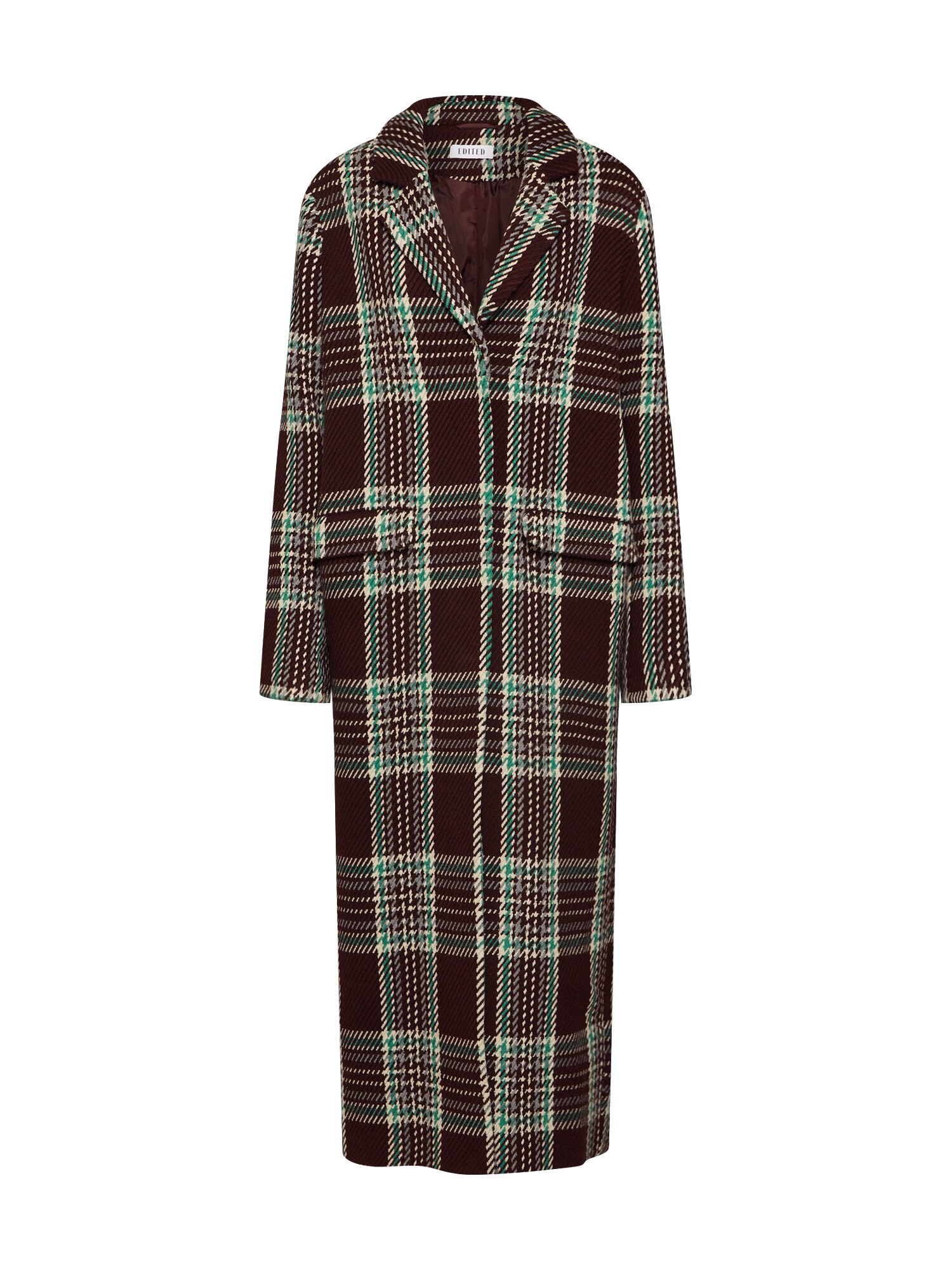 EDITED Rudeninis-žieminis paltas 'Frida'  kaštoninė spalva / žalia / mišrios spalvos / vyšninė spalva