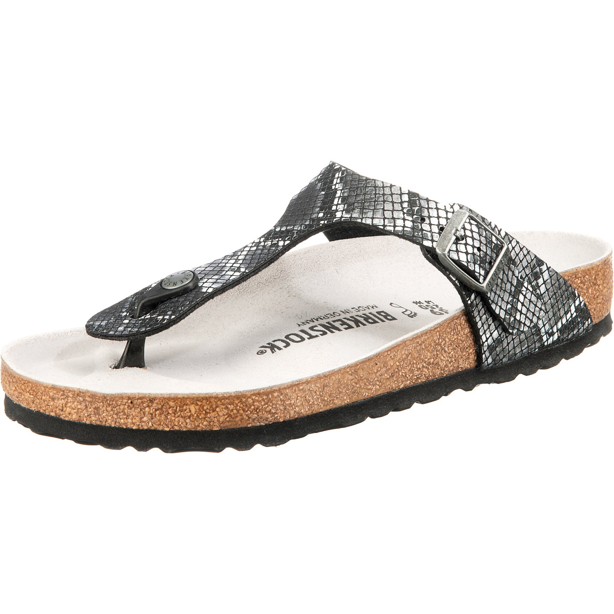 BIRKENSTOCK Šlepetės per pirštą 'Gizeh Python'  juoda / balta / šviesiai pilka
