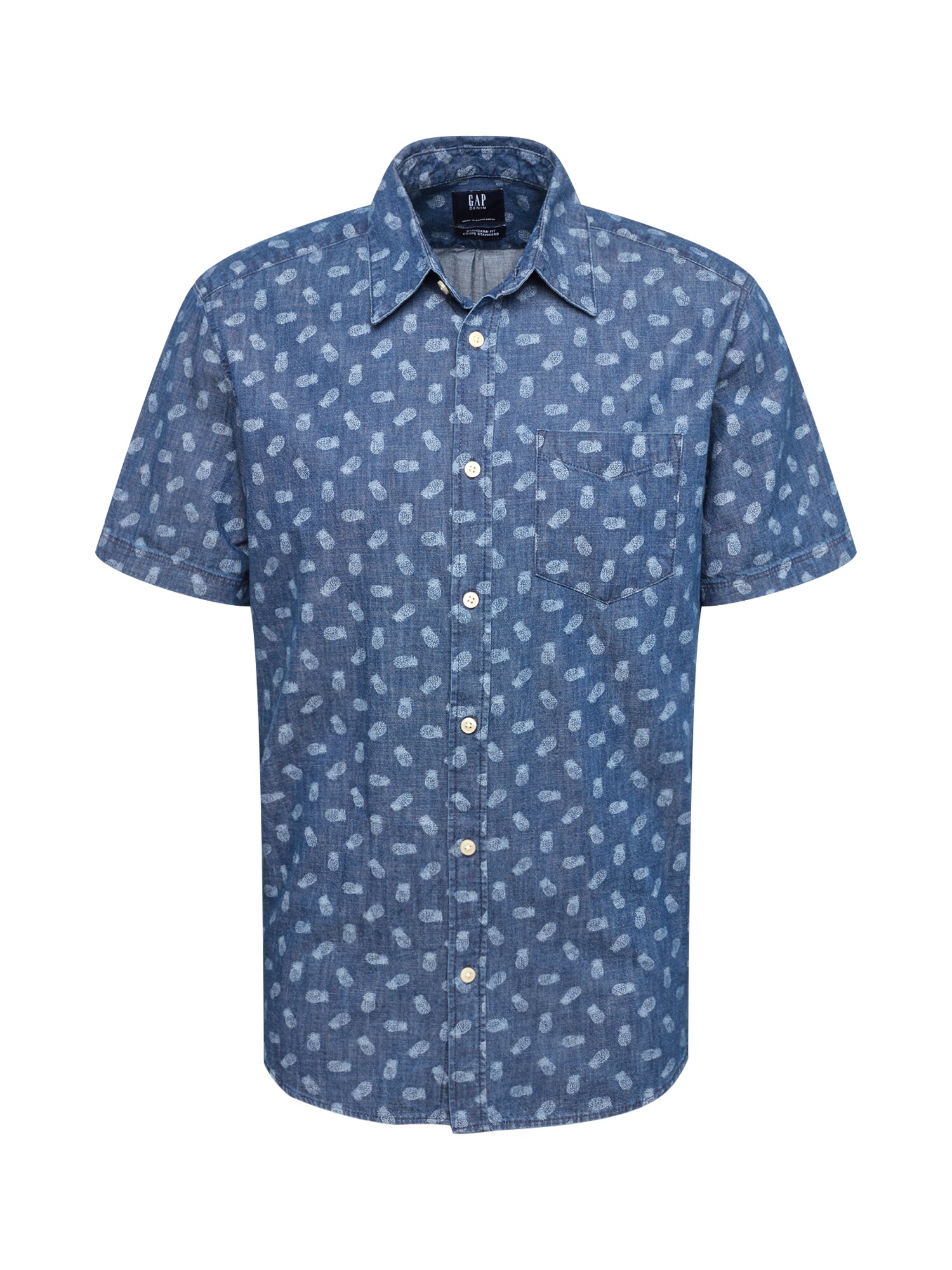 Gap Heren Overhemd Ss 1 Pkt Pineapple Print Blauw Offwhite gap kopen in de aanbieding
