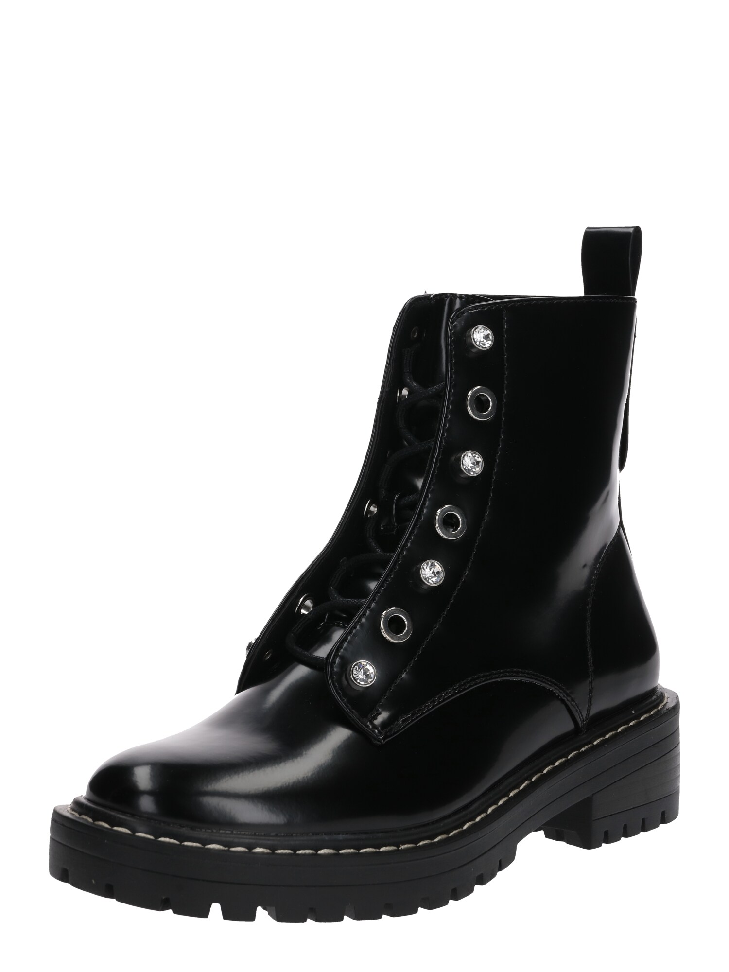 ONLY Suvarstomieji kulkšnis dengiantys batai 'BOLD LACE UP PATENT BOOTIE'  juoda