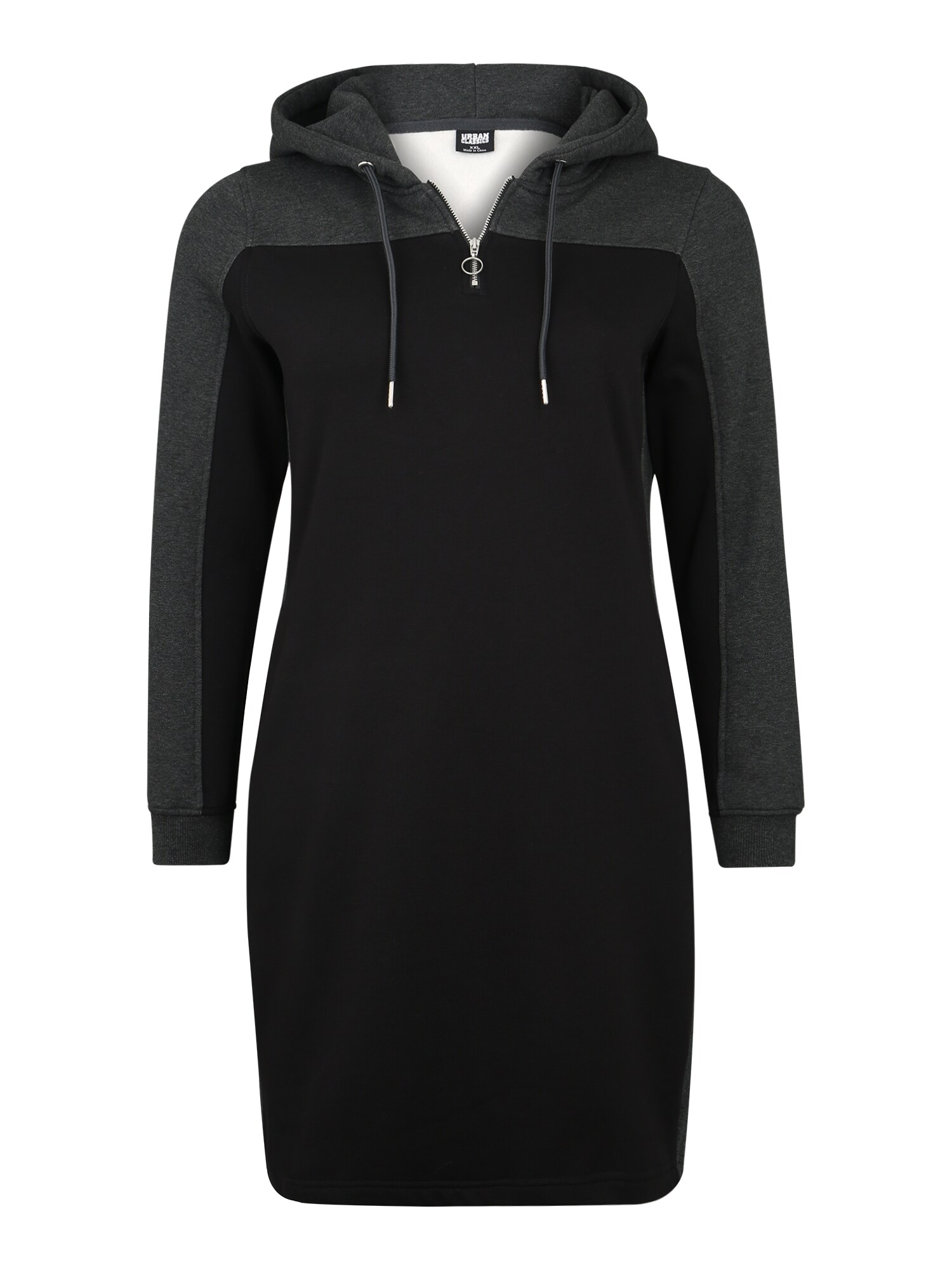 Urban Classics Curvy Suknelė 'Ladies 2-Tone Hooded'  juoda / pilka