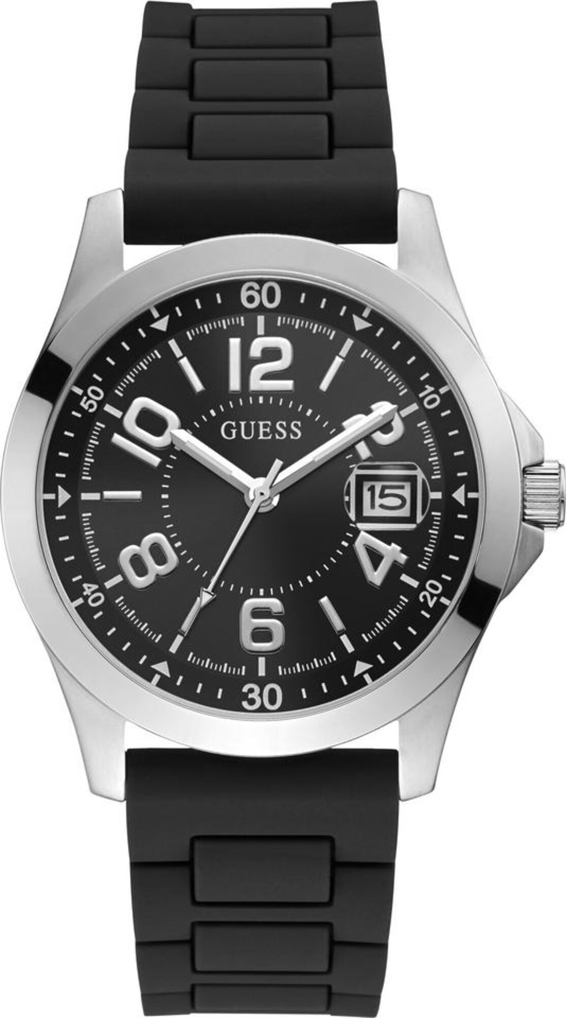 GUESS Analoginis (įprastinio dizaino) laikrodis 'DECK'  juoda / sidabrinė