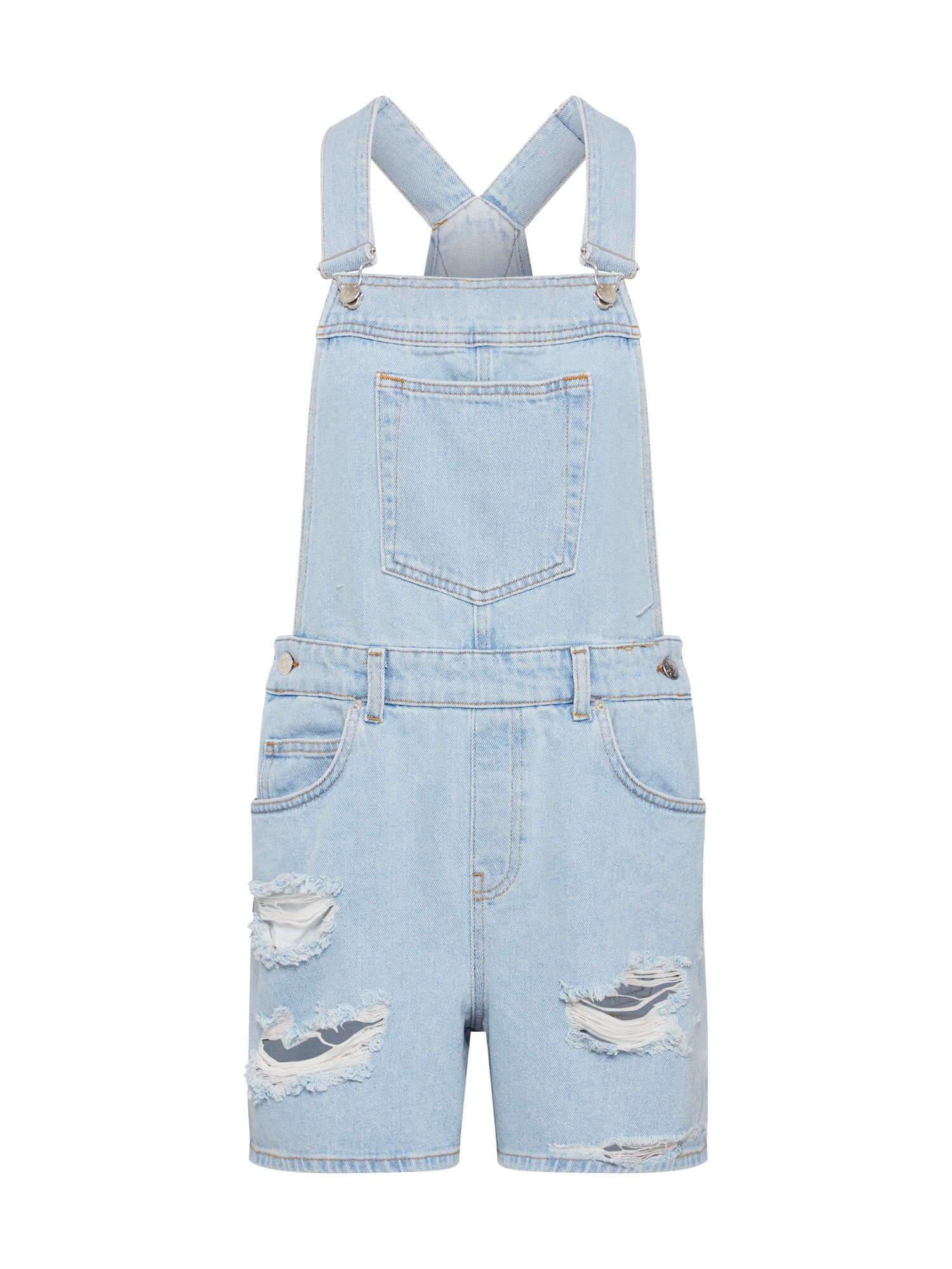 Na-Kd Na Kd Dames Tuinbroek Jeans Distressed Denim Short Dungarees Blauw na-kd kopen in de aanbieding