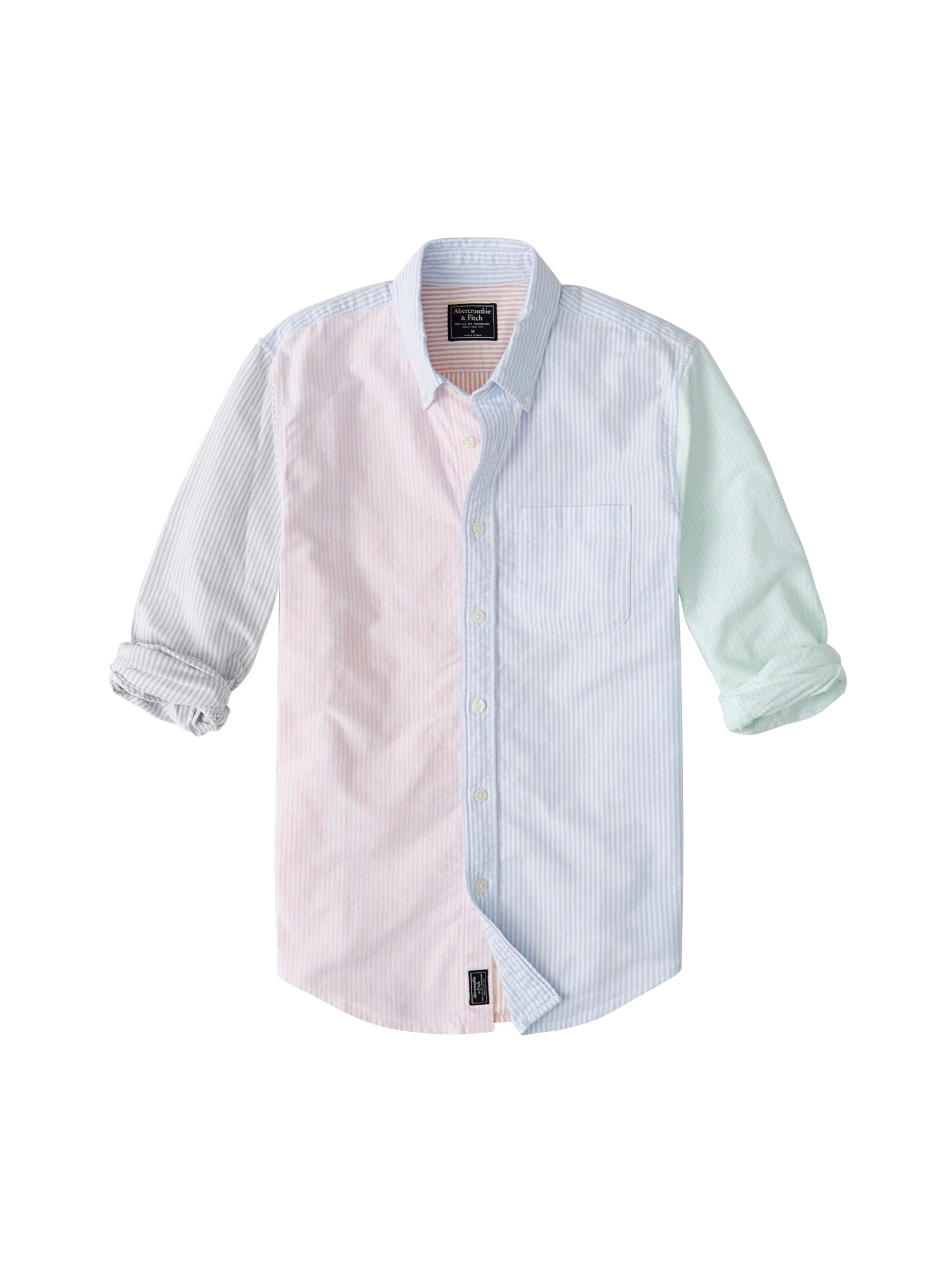 Abercrombie Fitch Heren Overhemd Patchwork Oxford Blauw Pastelgroen Gemengde Kleuren Pink abercrombie fitch kopen in de aanbieding