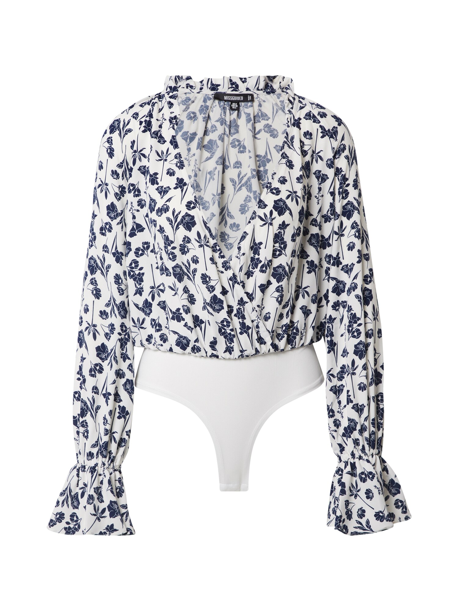 Missguided Palaidinė 'FLORAL PLUNGE'  mėlyna / balta