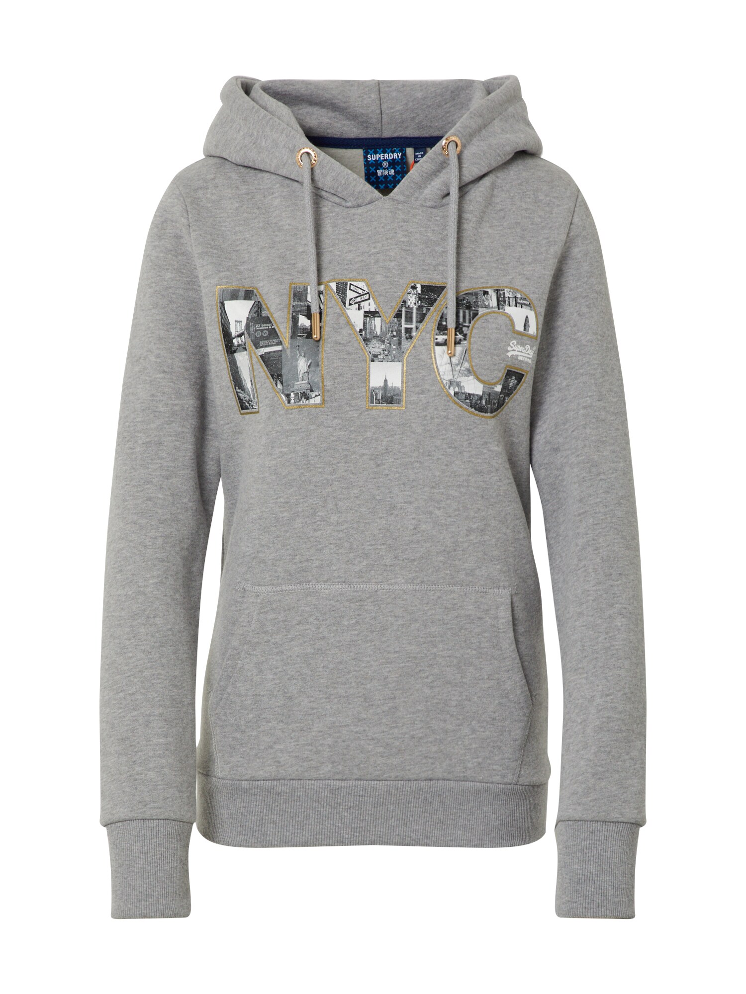 Superdry Megztinis be užsegimo  margai pilka / balta / aukso geltonumo spalva