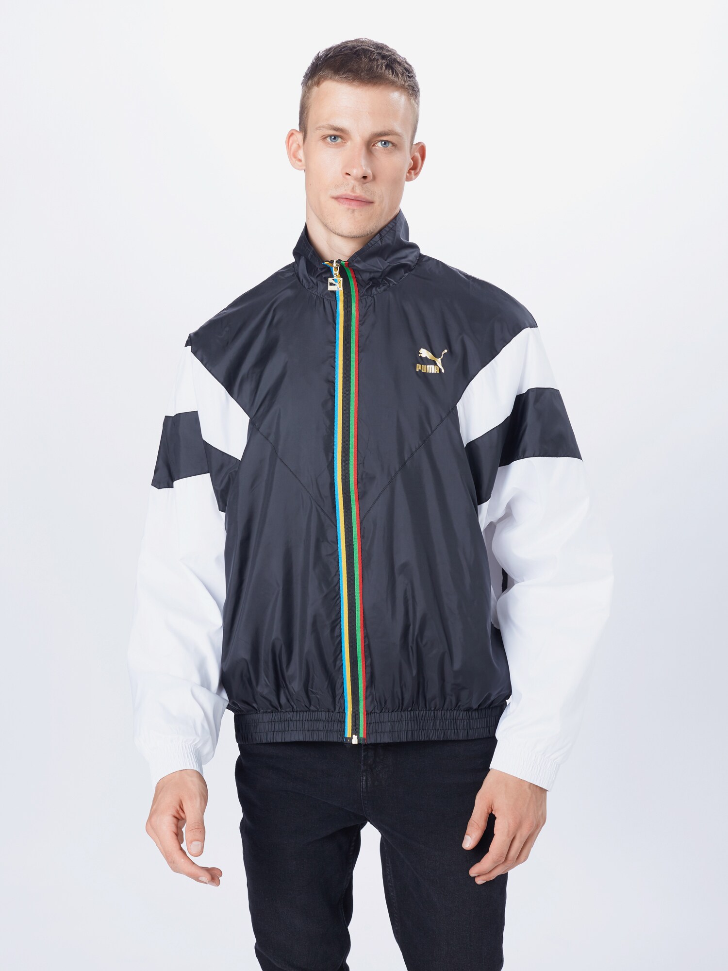 PUMA Demisezoninė striukė 'TFS Worldhood'  balta / juoda