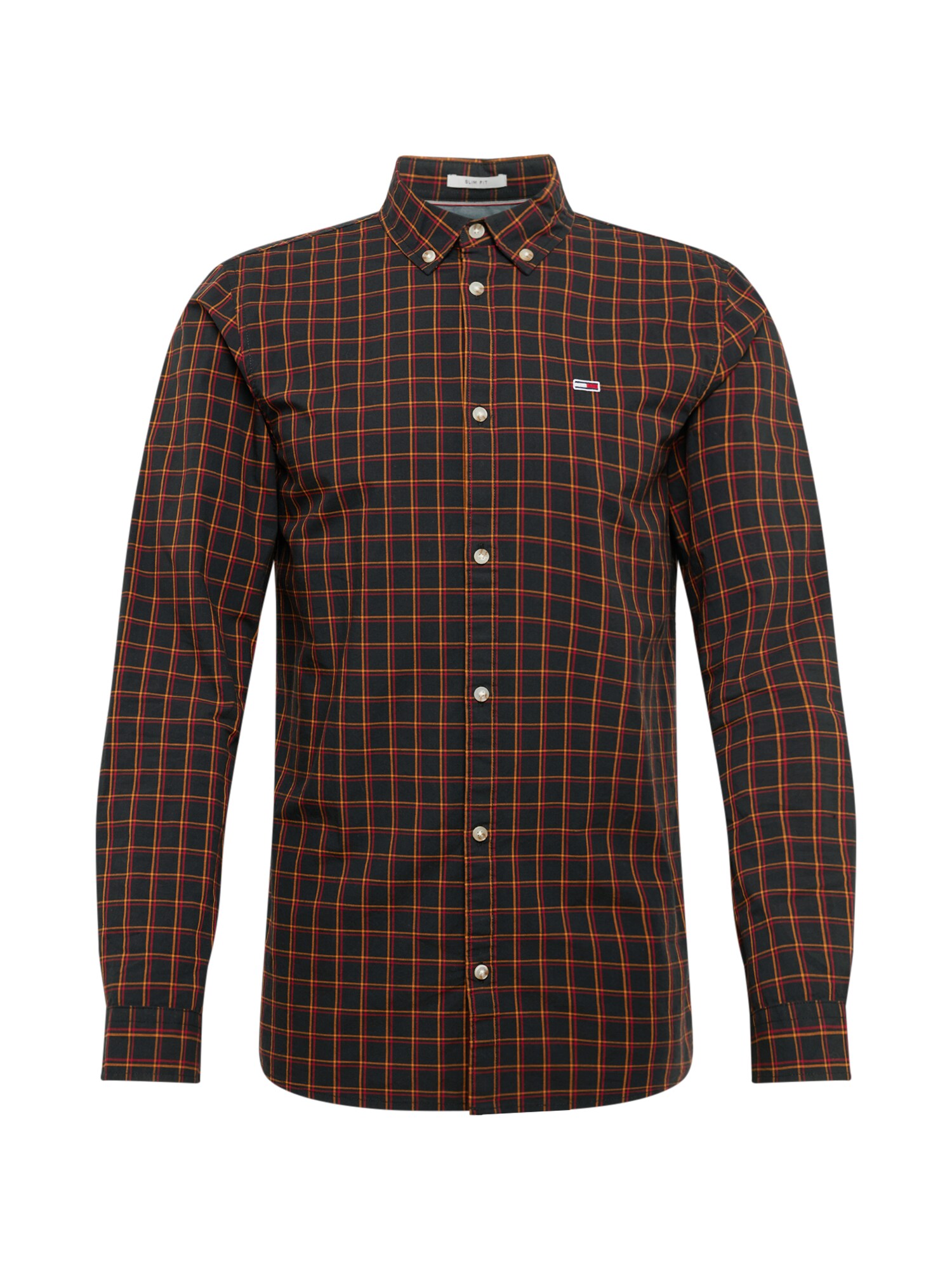 Tommy Jeans Dalykiniai marškiniai 'Essential Poplin Check'  raudona / juoda / oranžinė