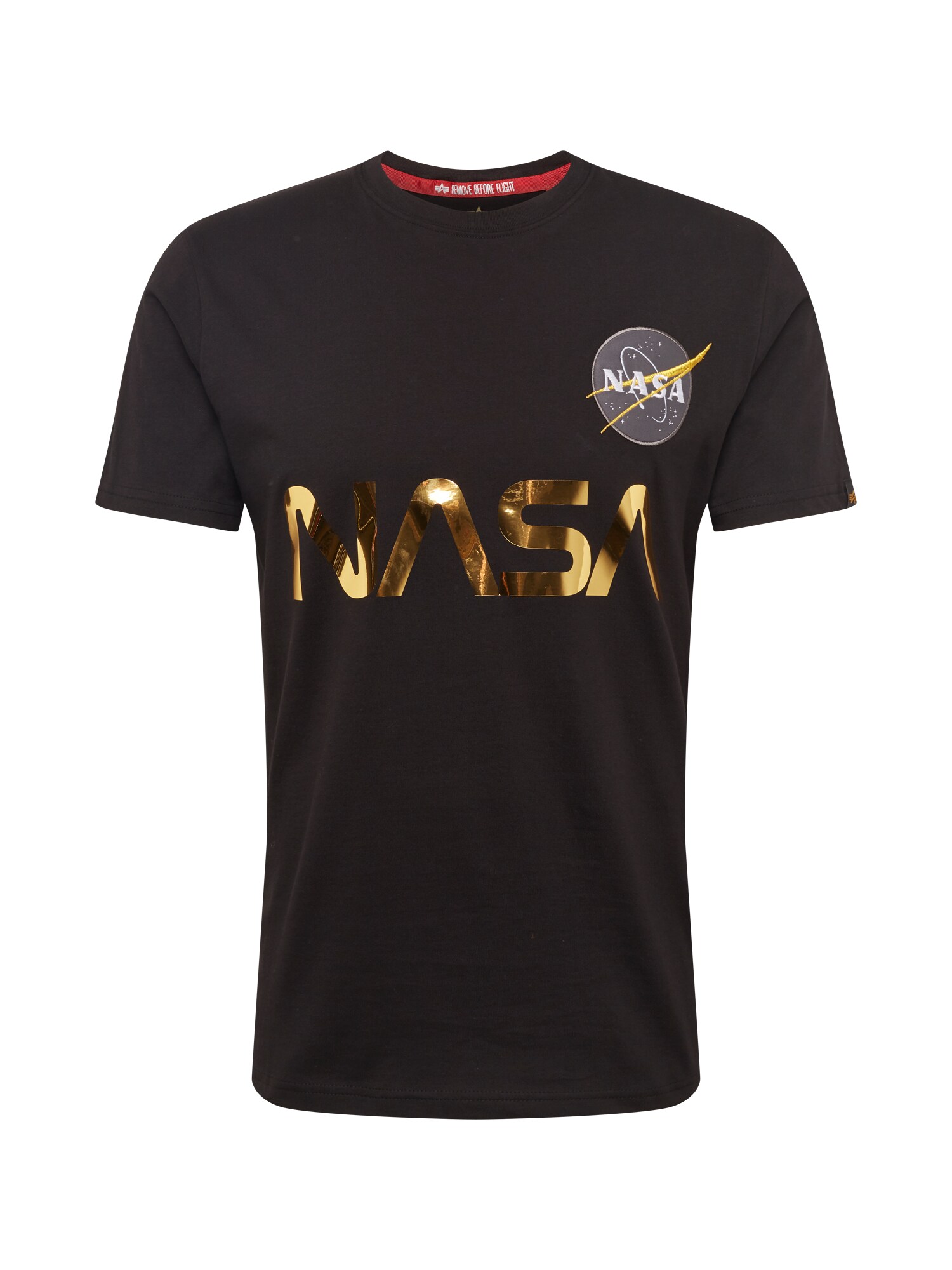 ALPHA INDUSTRIES Marškinėliai 'NASA Reflective T'  juoda / auksas