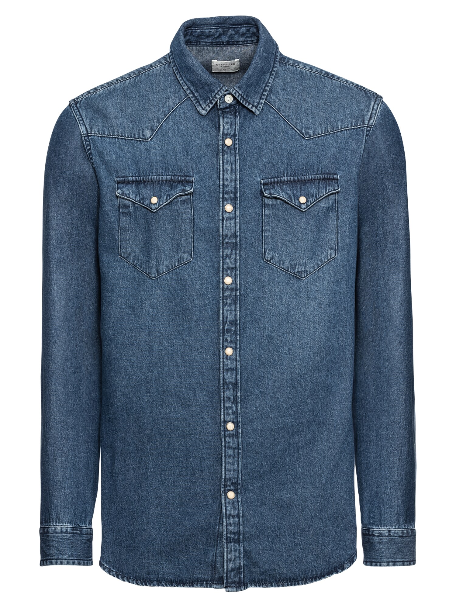 Selected Homme Heren Overhemd Slhslimned Smith Shirt Ls W Noos Blauw Denim selected homme kopen in de aanbieding