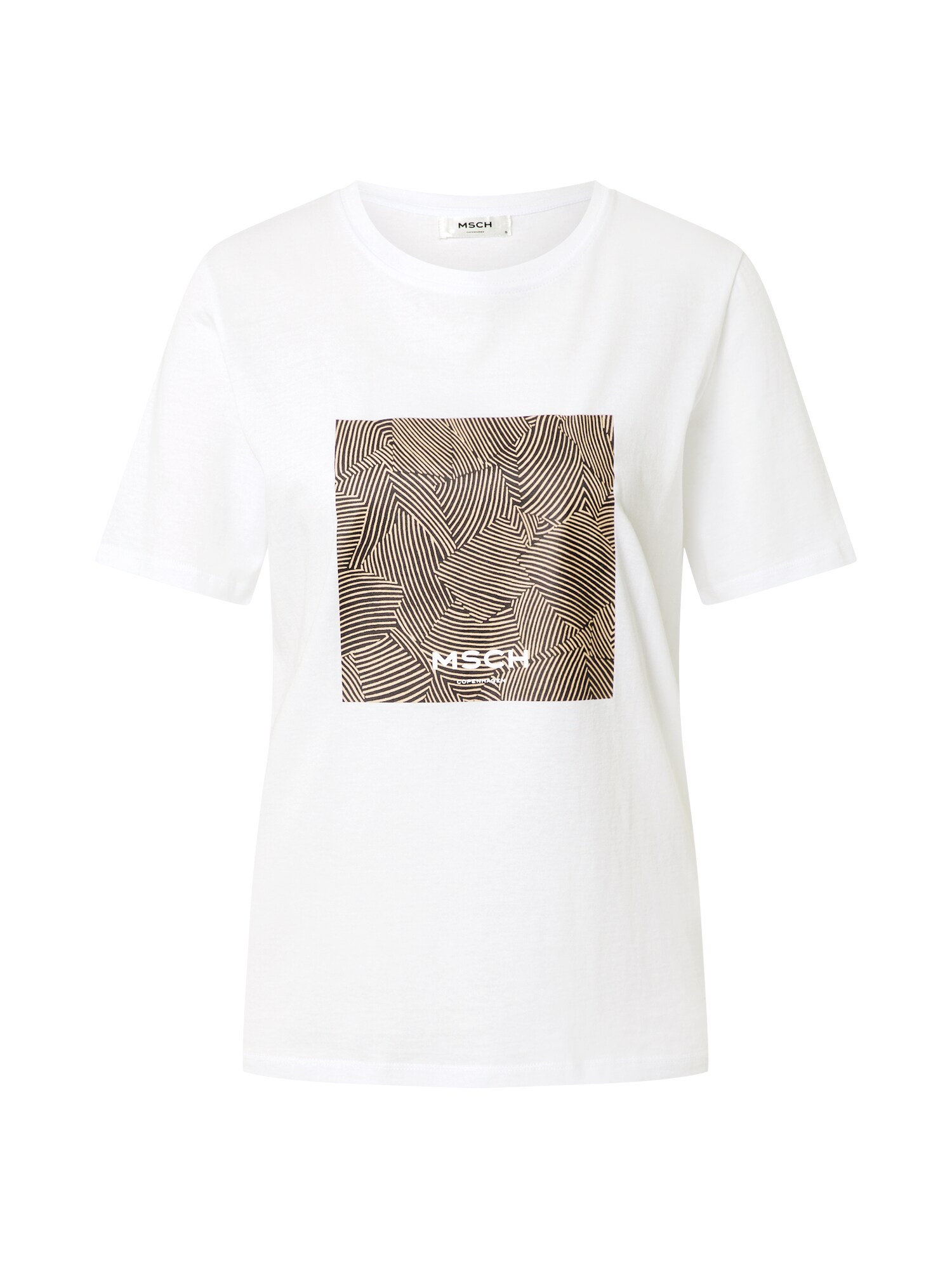 MOSS COPENHAGEN Marškinėliai 'Alva'  balta / gelsvai pilka spalva / juoda