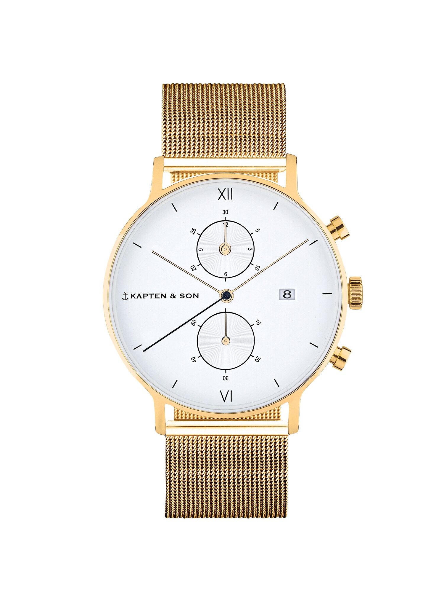 Kapten & Son Analógové hodinky 'Chrono Small Gold Mesh'  zlatá / biela