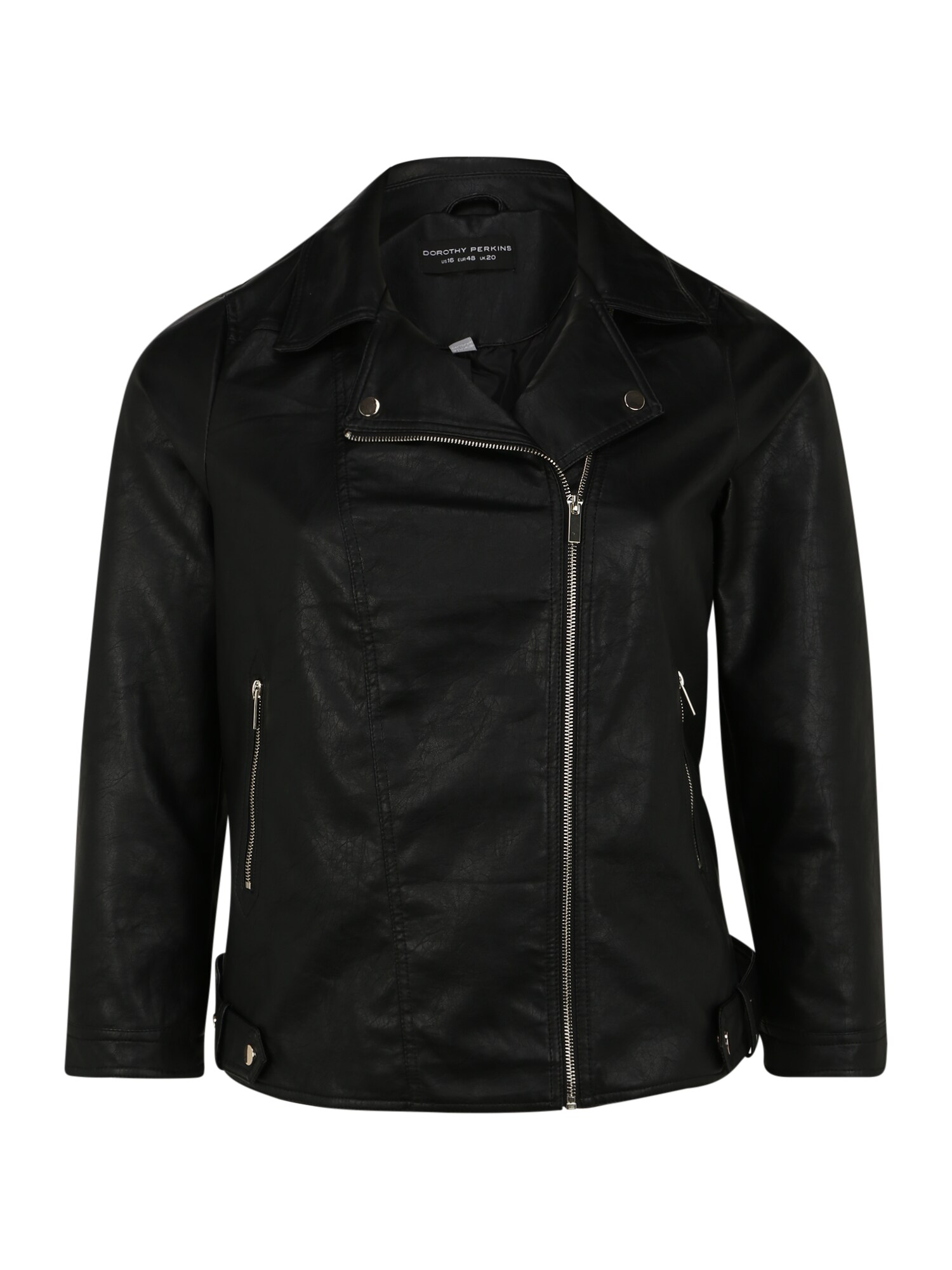 Dorothy Perkins Curve Demisezoninė striukė 'BLACK PU BIKER JACKET'  juoda