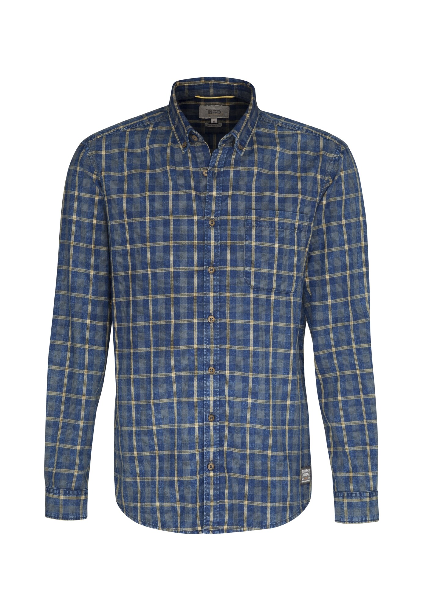 Camel Active Heren Overhemd Blauw Geel Lichtgrijs camel active kopen in de aanbieding