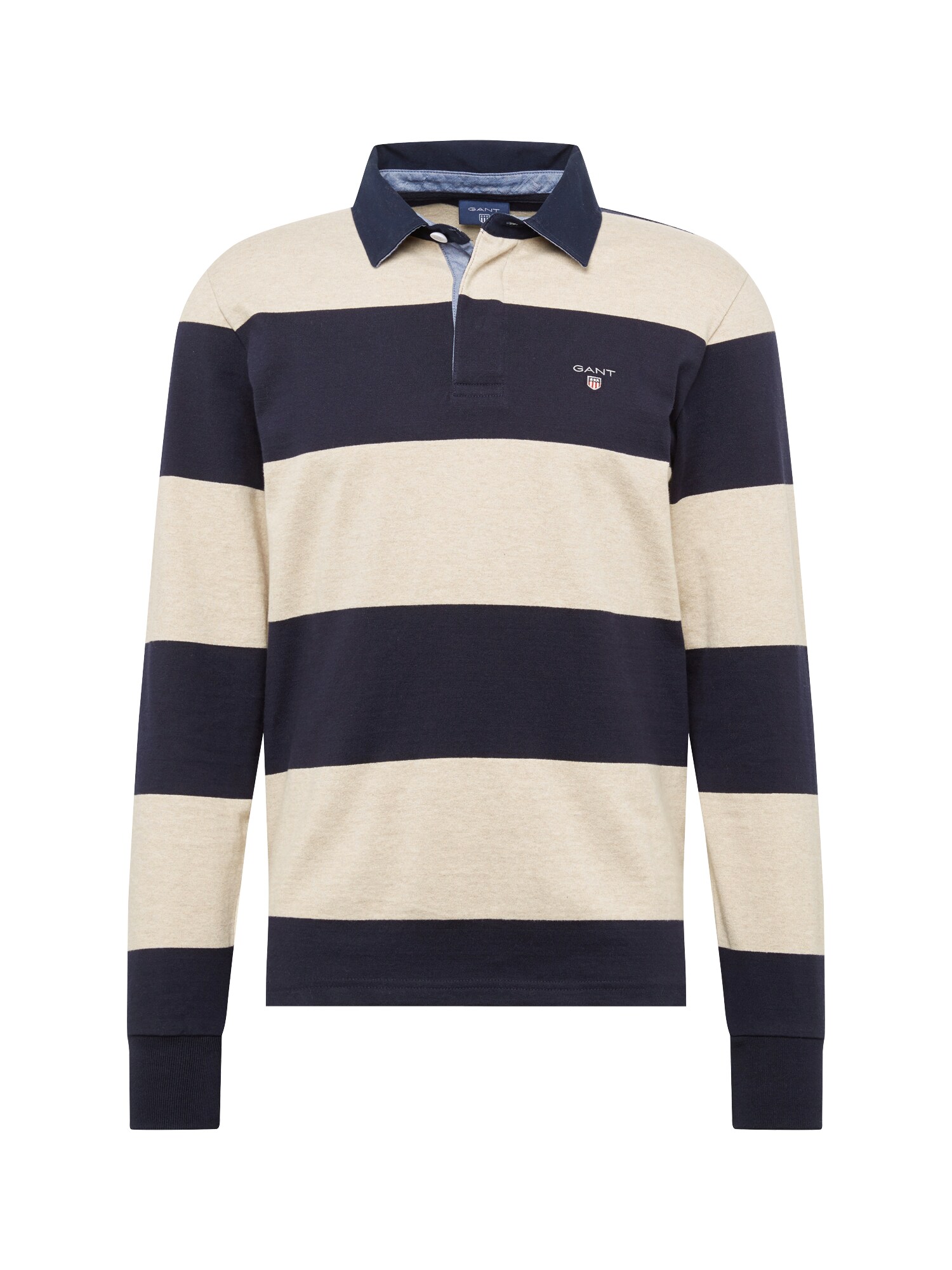 Gant Heren Shirt The Original Barstripe Heavy Rugger Zwart Eierschaal gant kopen in de aanbieding