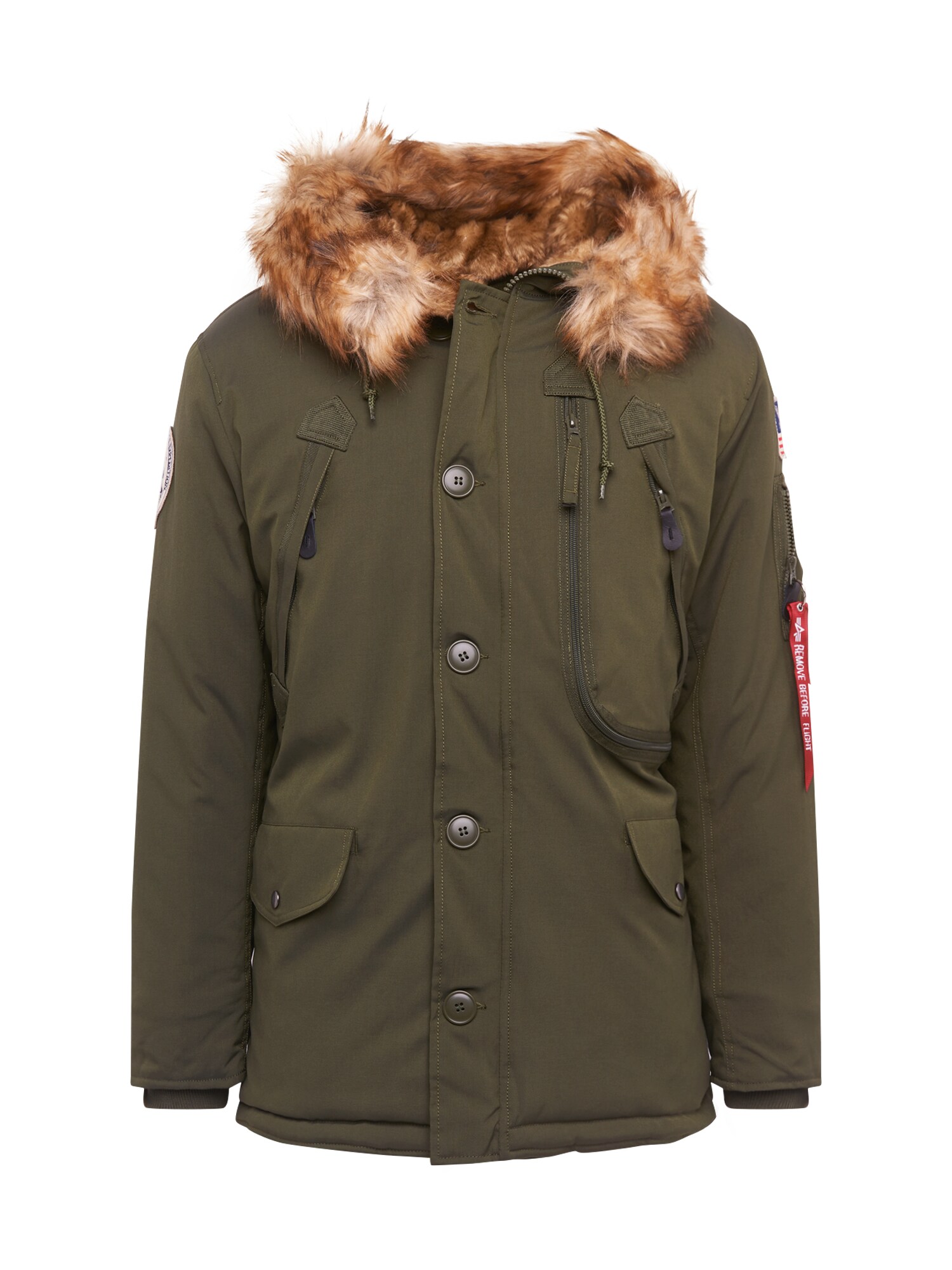 ALPHA INDUSTRIES Zimná parka 'Polar'  žltohnedá / olivová / jasne červená / biela