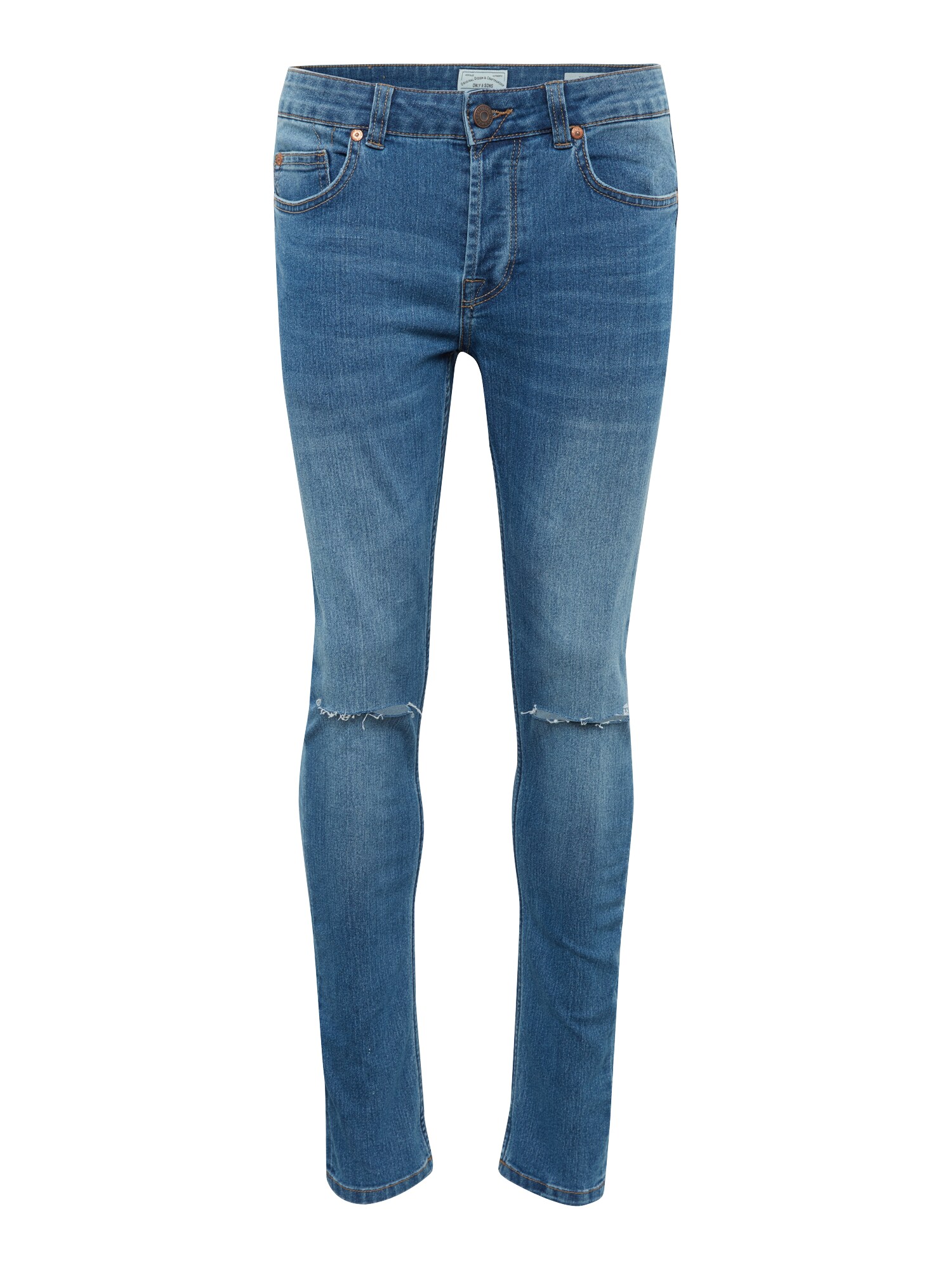 Only Sons Heren Jeans Warp 393 Med Blue Knee Cut Exp Blauw Denim only sons kopen in de aanbieding