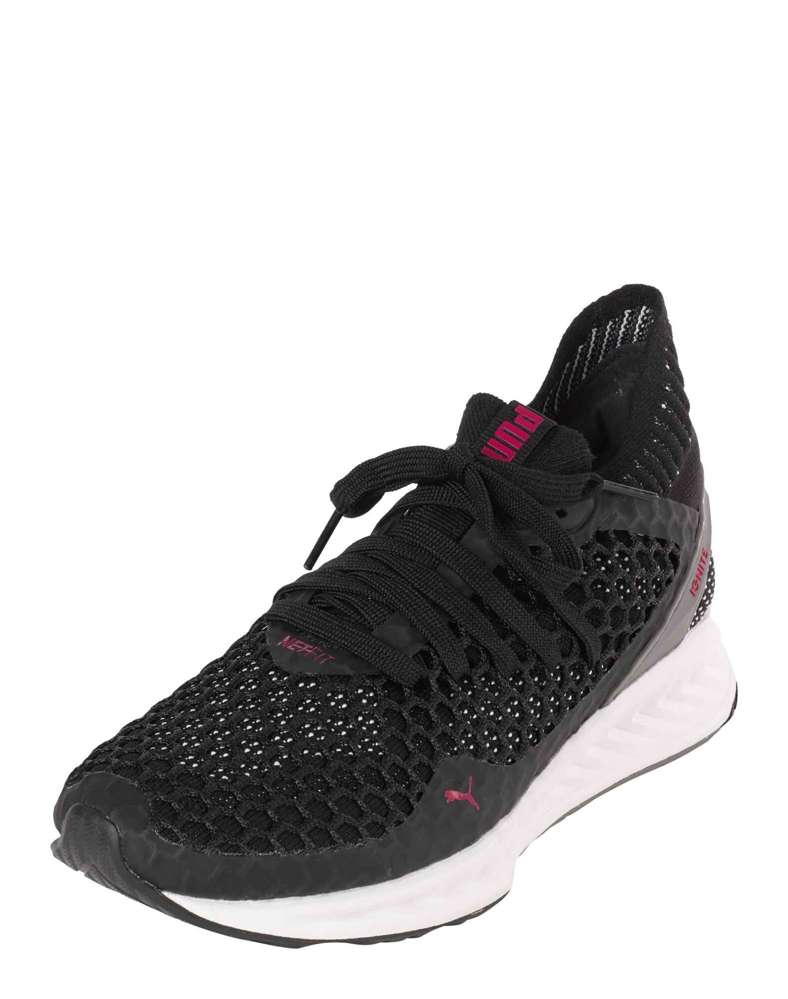 Puma Dames Loopschoen Ignite Netfit Bessen Zwart Wit puma kopen in de aanbieding