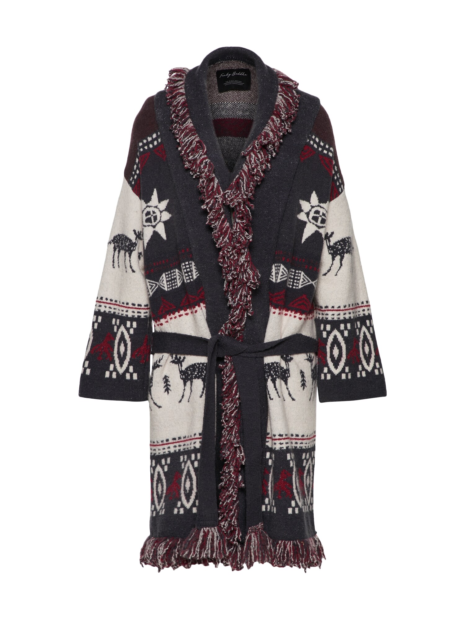 Funky Buddha Dames Gebreide Mantel Creme Blauw Rood funky buddha kopen in de aanbieding