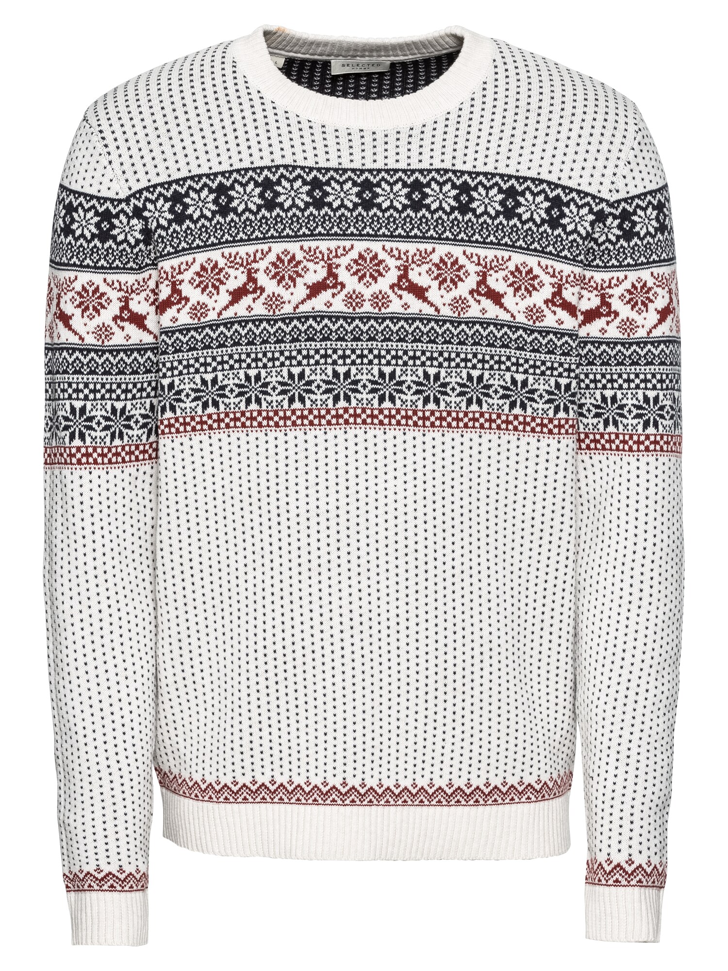 Selected Homme Heren Trui Slhdeer Crew Neck W Ex Donkerblauw Wijnrood Wit selected homme kopen in de aanbieding