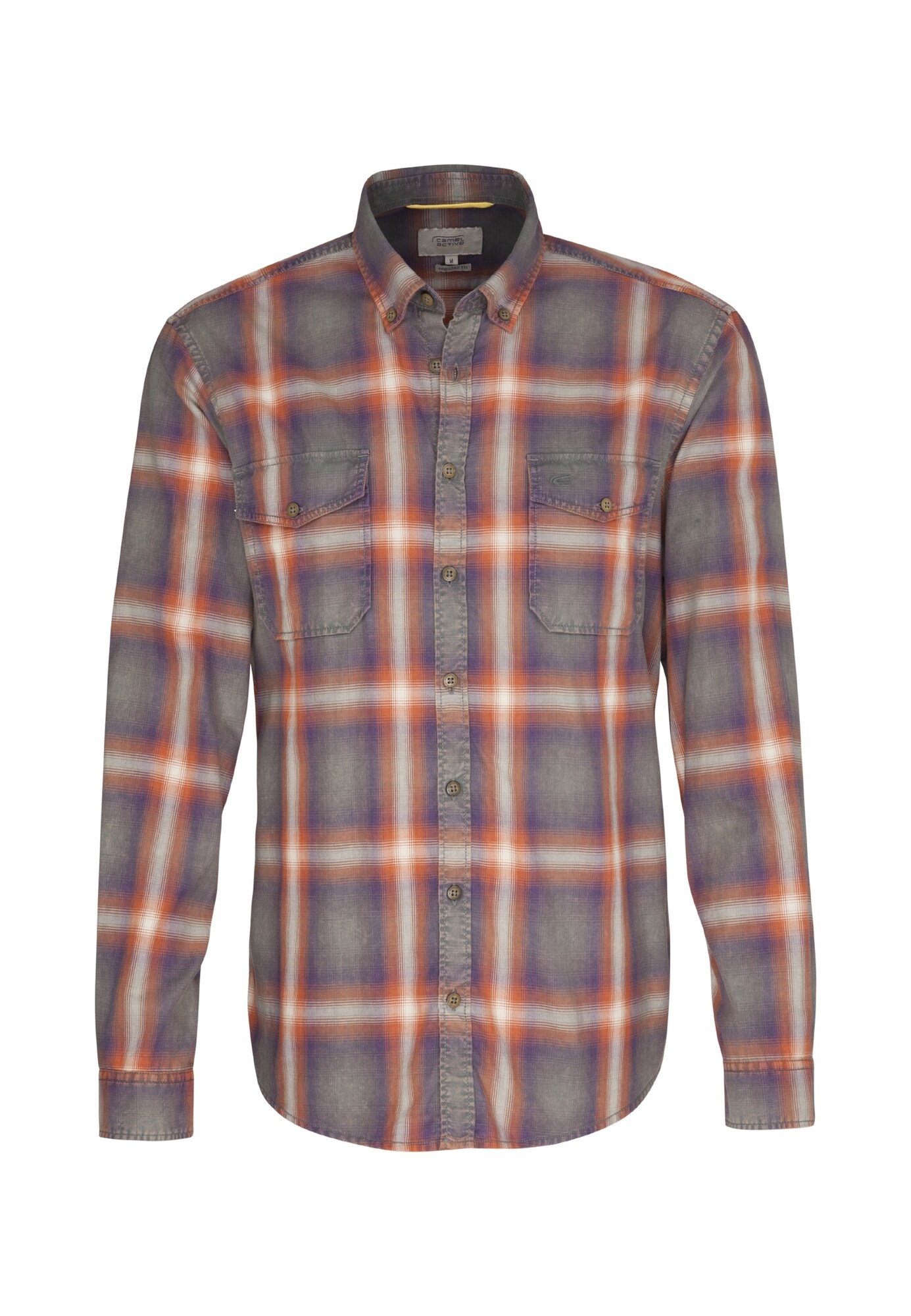 Camel Active Heren Overhemd Kaki Lichtoranje Wit camel active kopen in de aanbieding