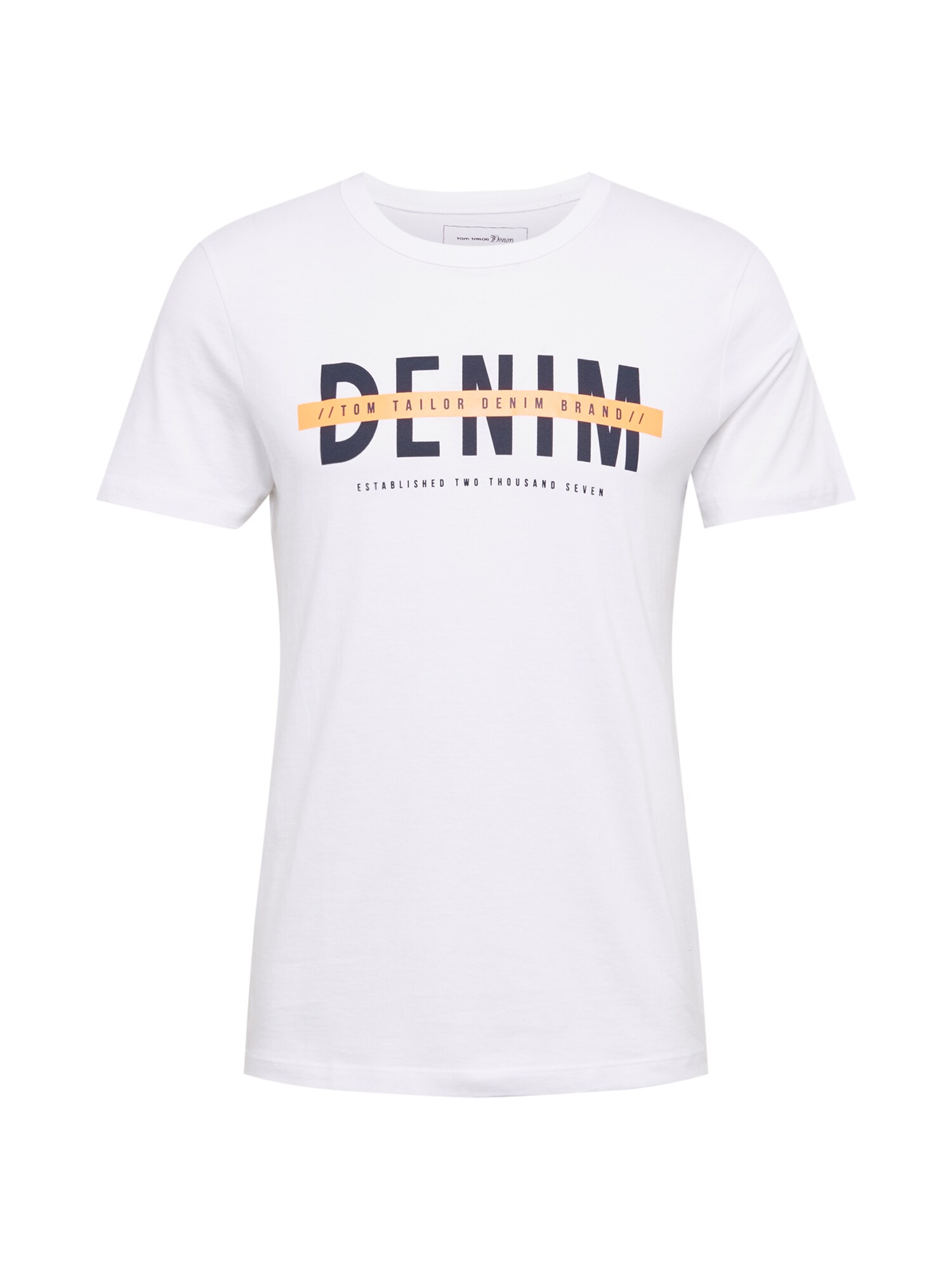 TOM TAILOR DENIM Marškinėliai  šviesiai oranžinė / balta / nakties mėlyna