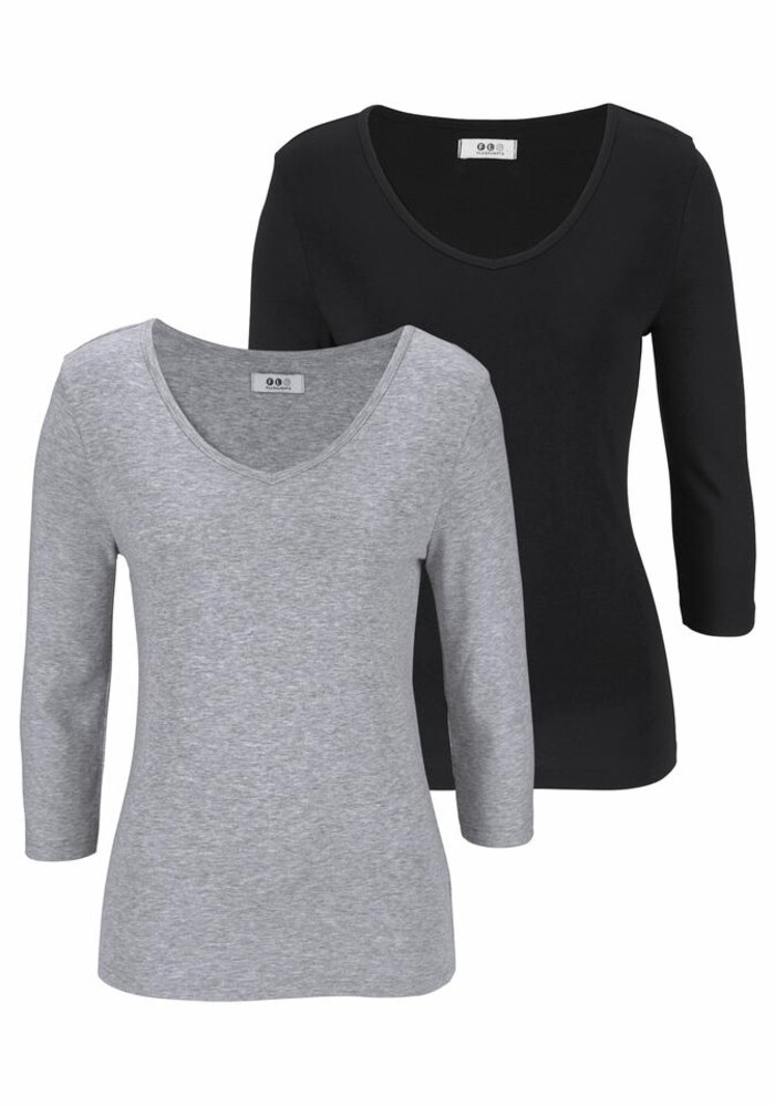 FLASHLIGHTS V-Shirt (Packung, 2er-Pack) Damen Größe XS grau / schwarz